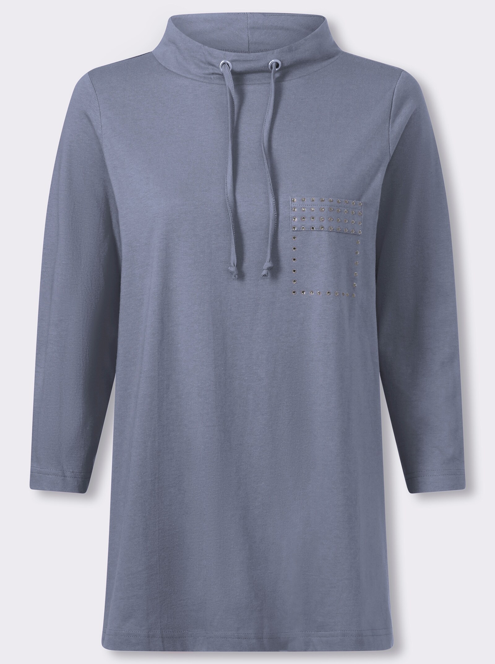 Longshirt mit Glitzersteinchen - taubenblau