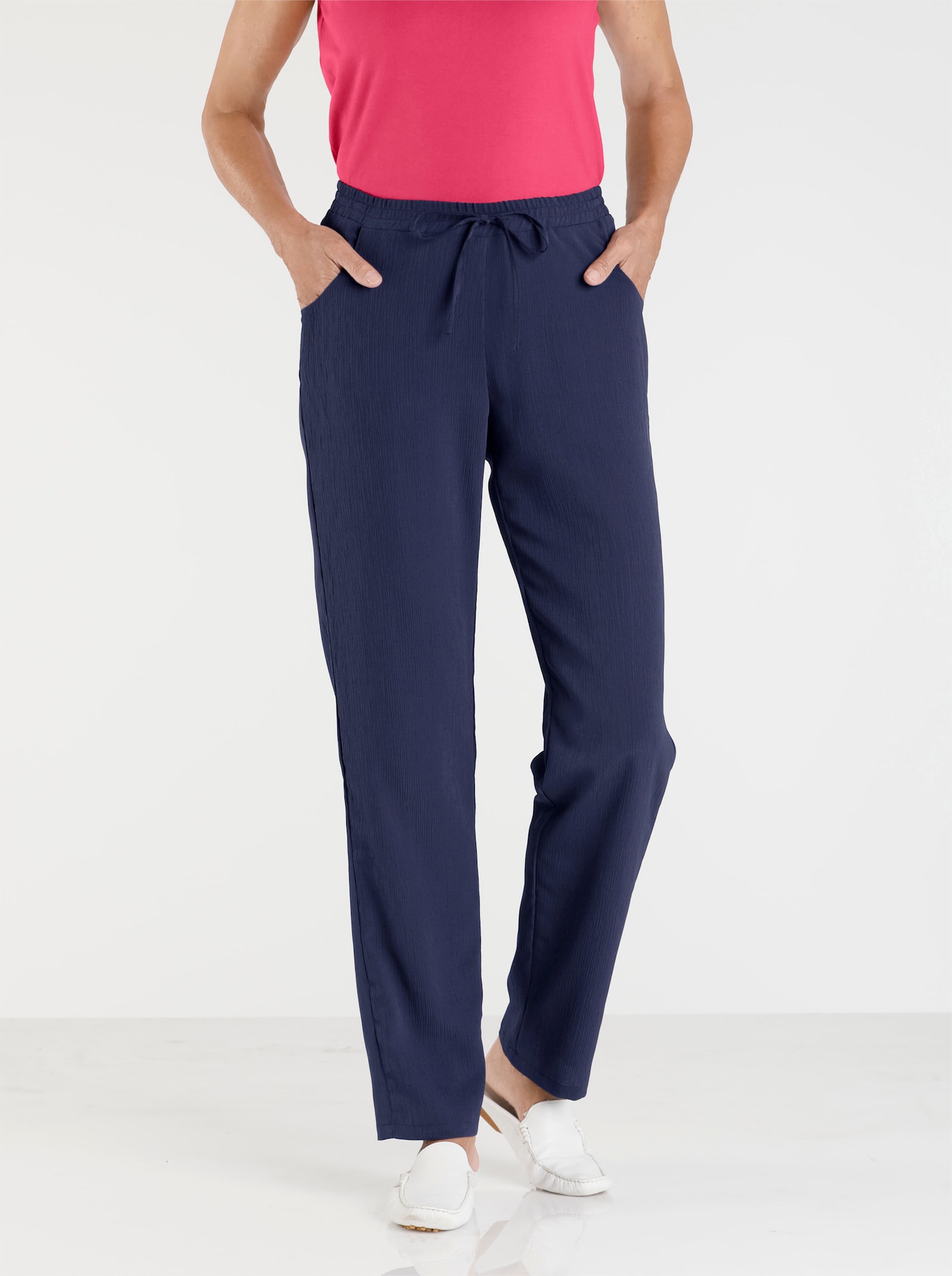 Comfortbroek met sierband - nachtblauw + nachtblauw/wit bedrukt