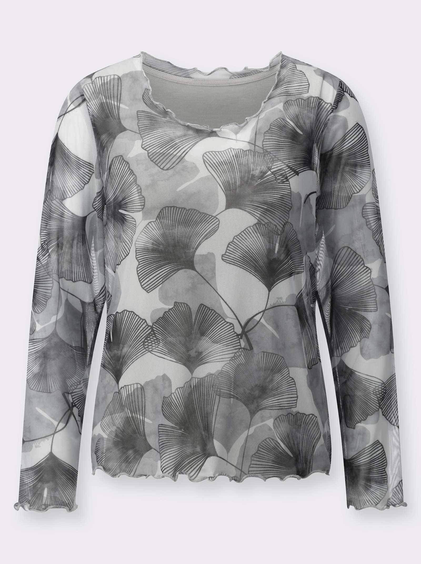 T-shirt à manches longues avec débardeur cousu - gris clair imprimé