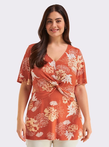 sheego Shirt mit raffiniertem Knotendetail - terra-vanille-bedruckt