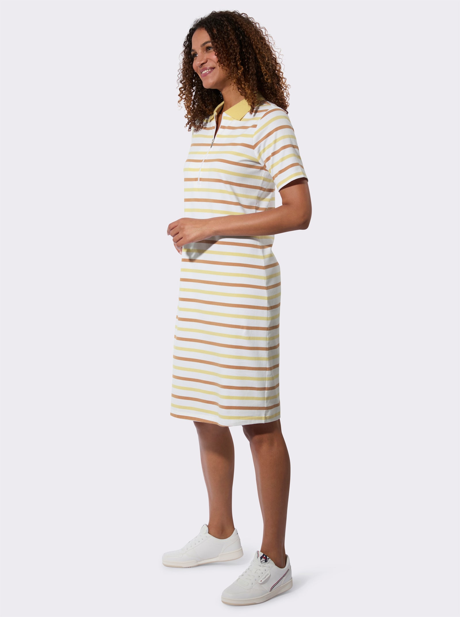 Polokleid im garngefärbten Ringel-Dessin - zitrone-camel-geringelt