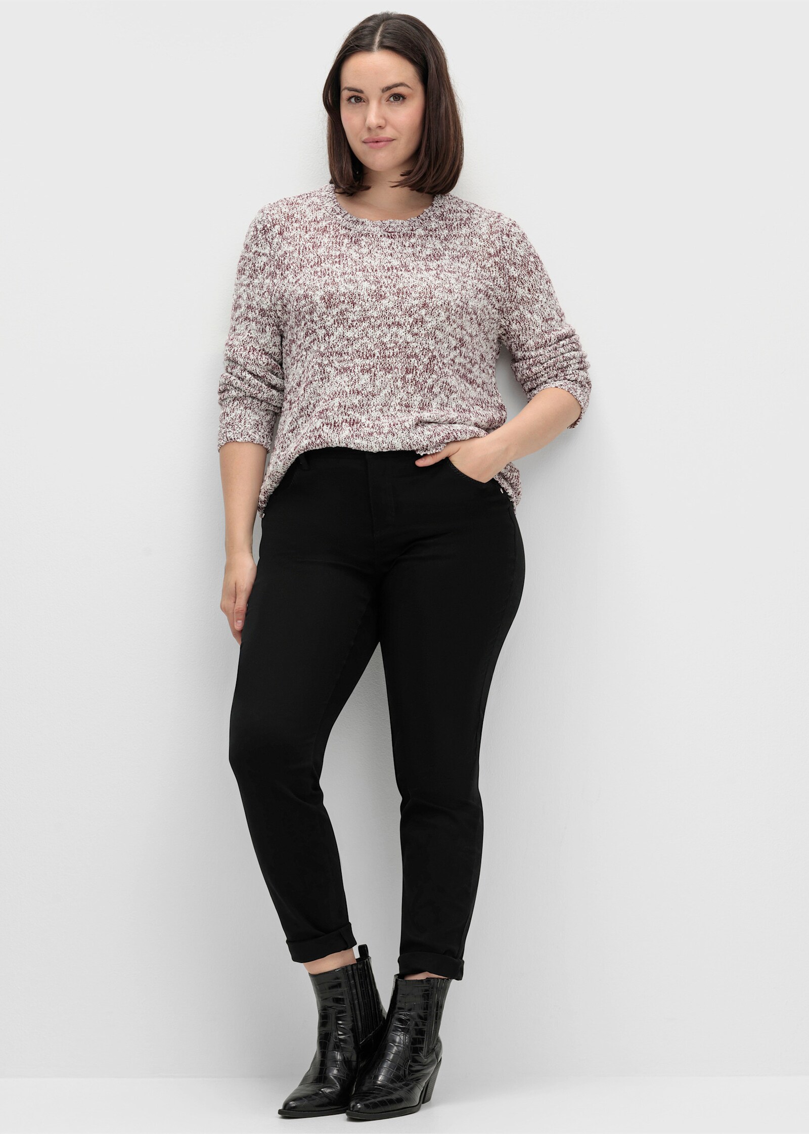 Rundhalspullover mit Effektgarn - burgund