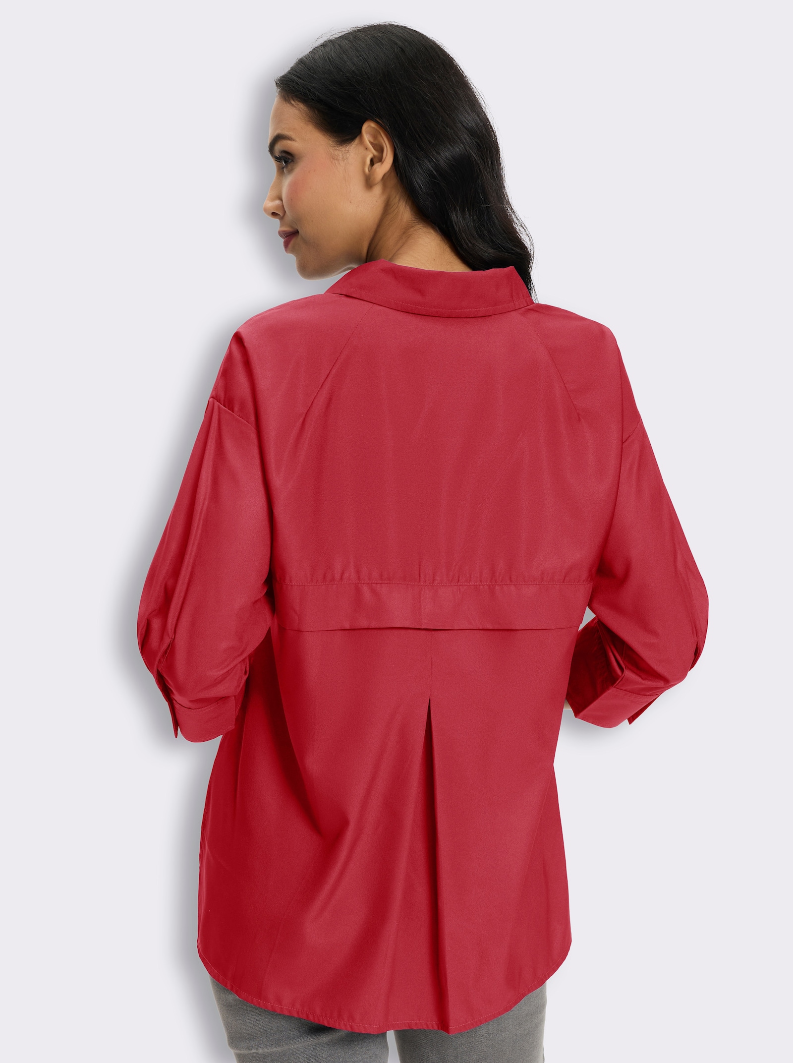 Longbluse mit Falte im Rückteil - erdbeere