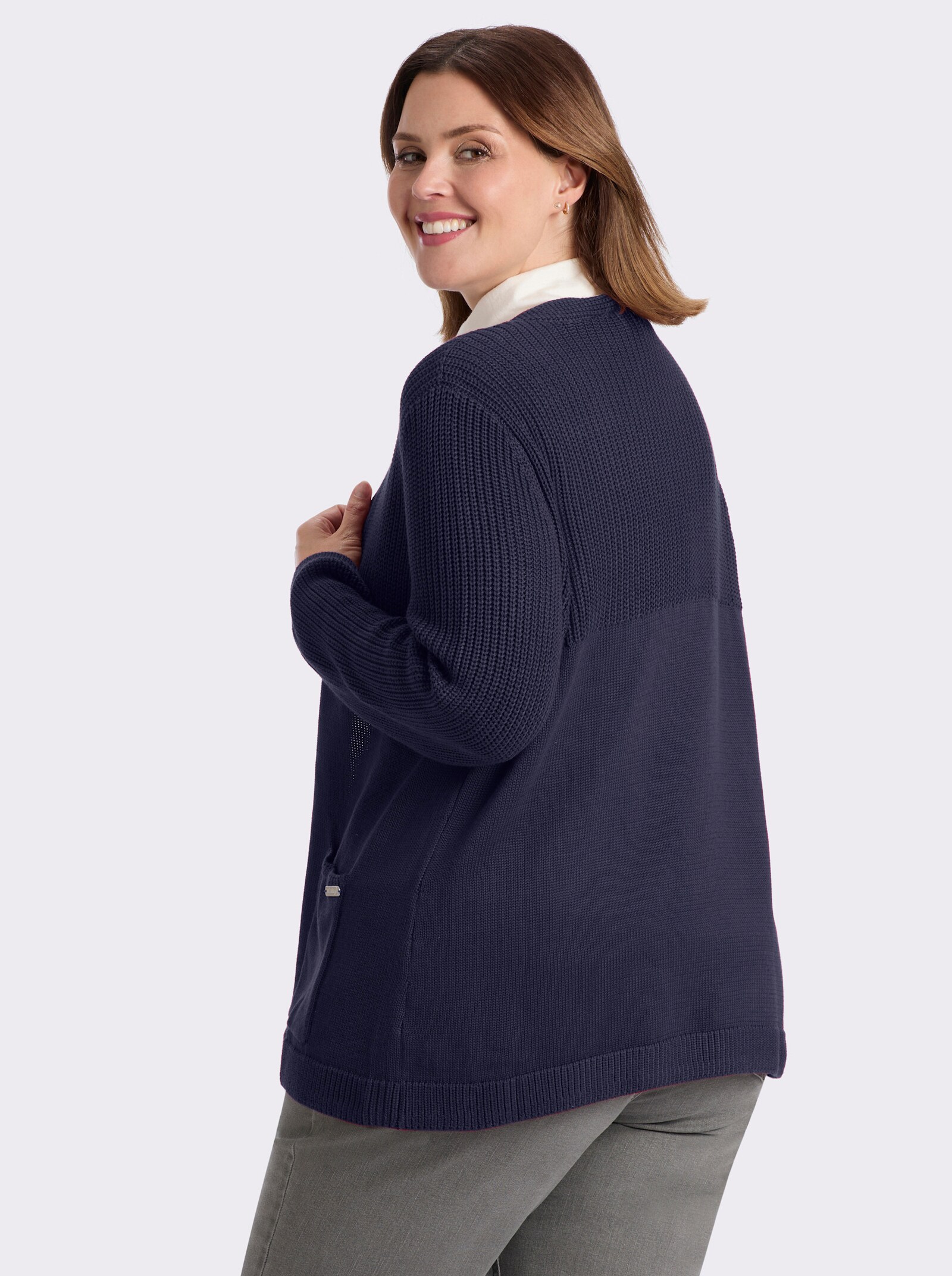 Strickjacke in langer, offener Form - marine