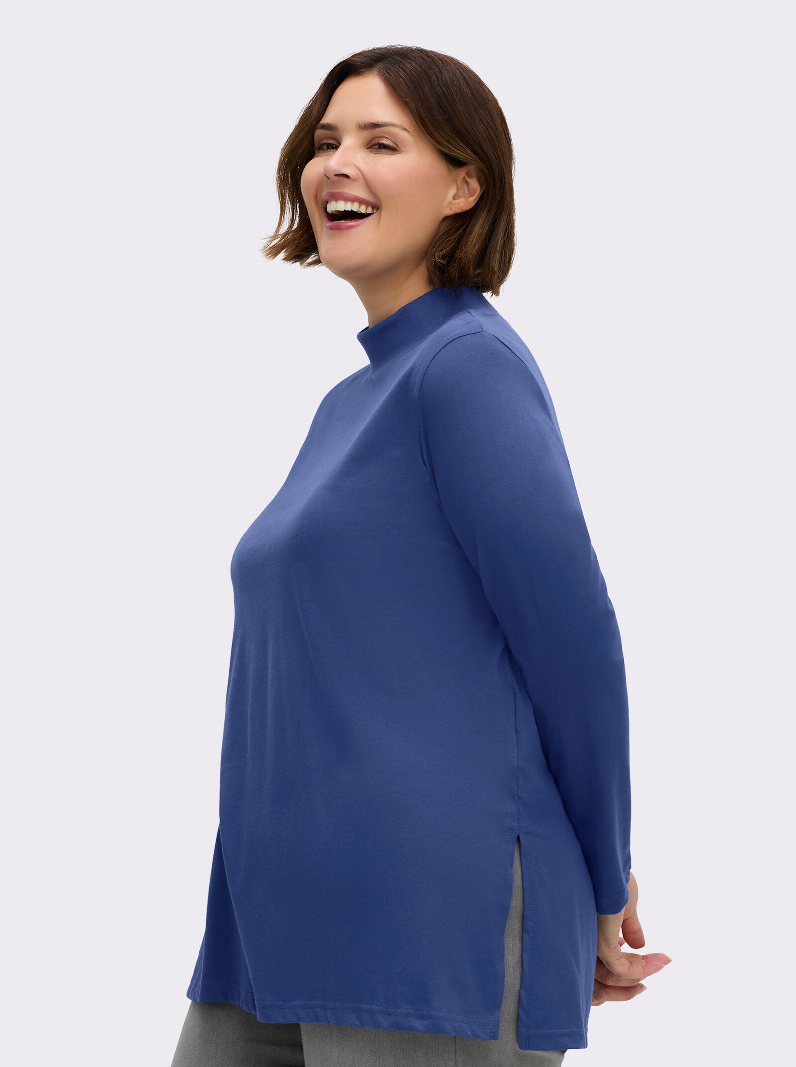 Longshirt mit hohen Seitenschlitzen - royalblau