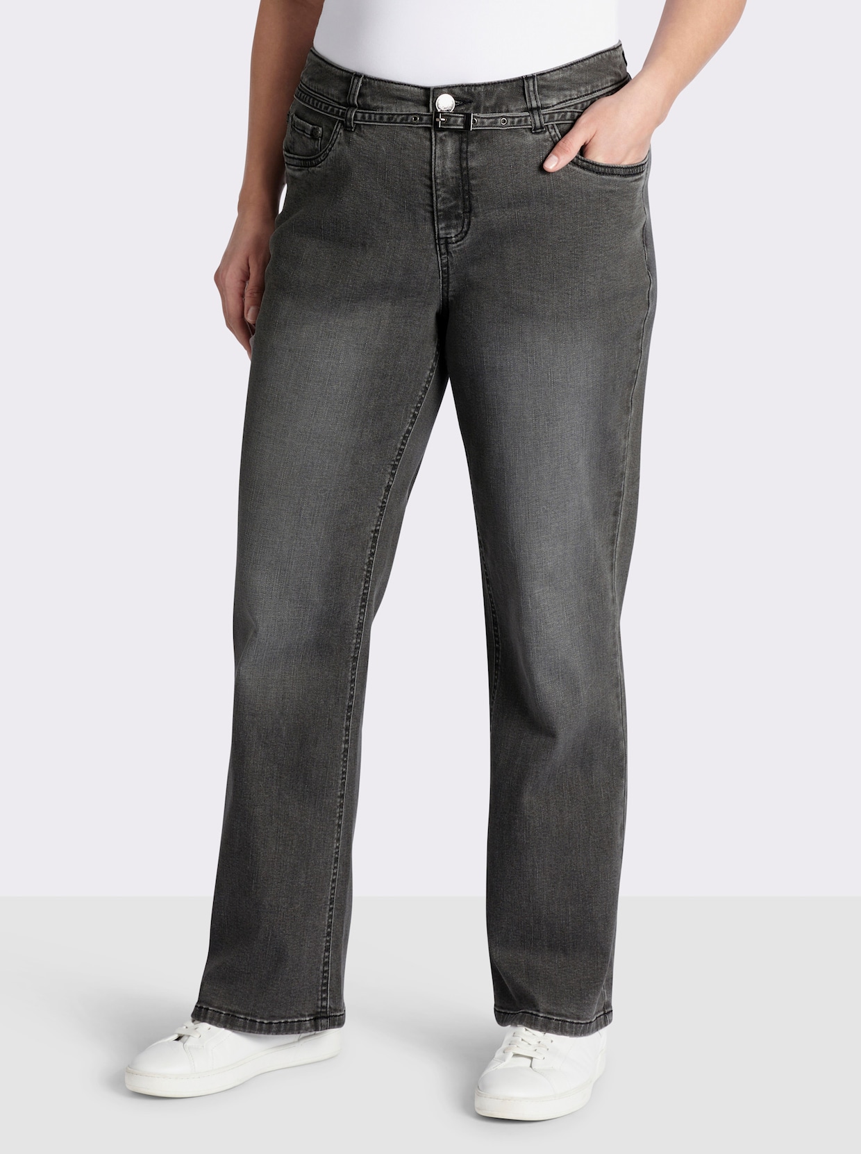 sheego Jean bootcut avec ceinture étroite - denim gris