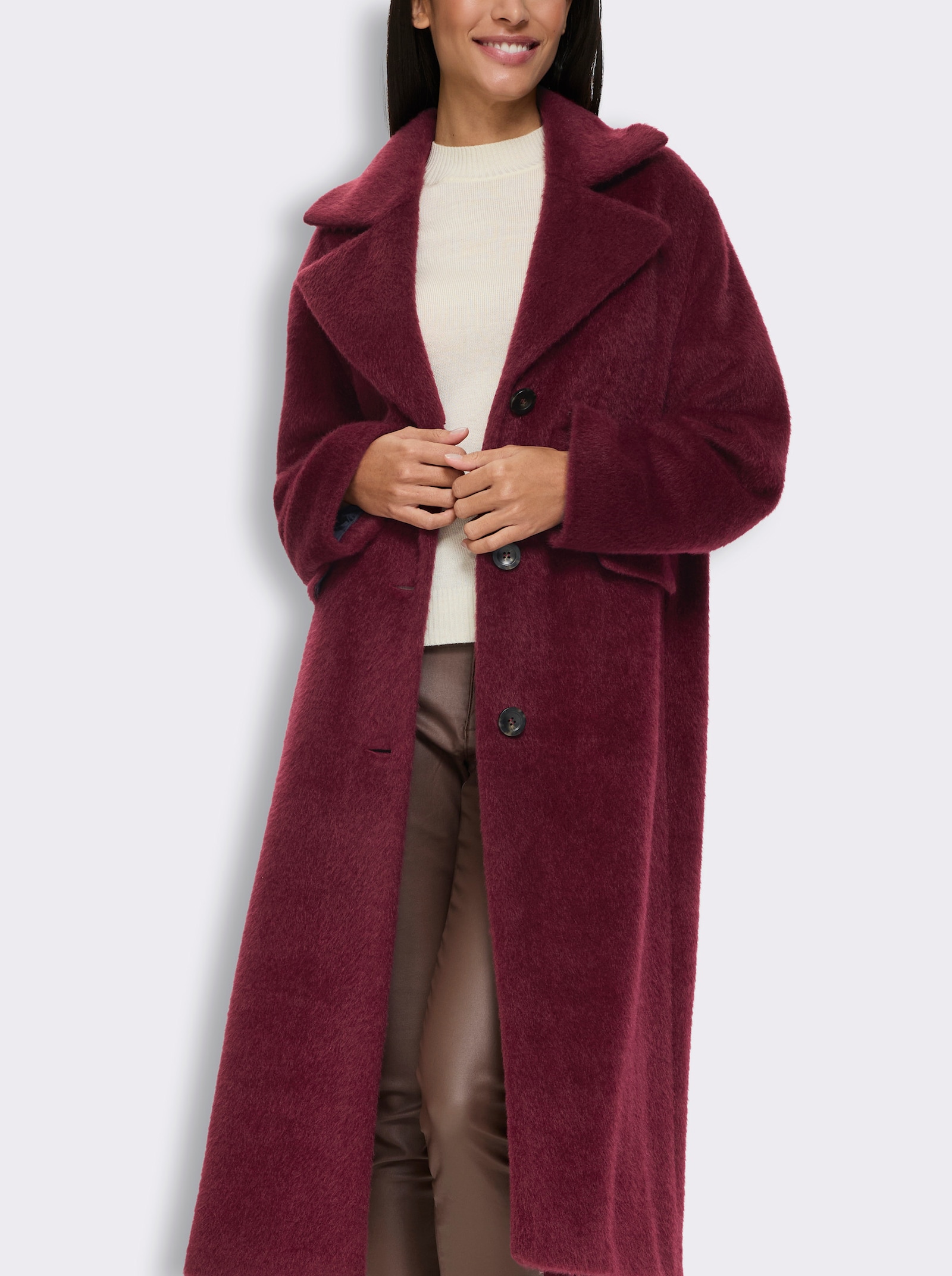 heine Wintermantel in flauschiger Optik - bordeaux