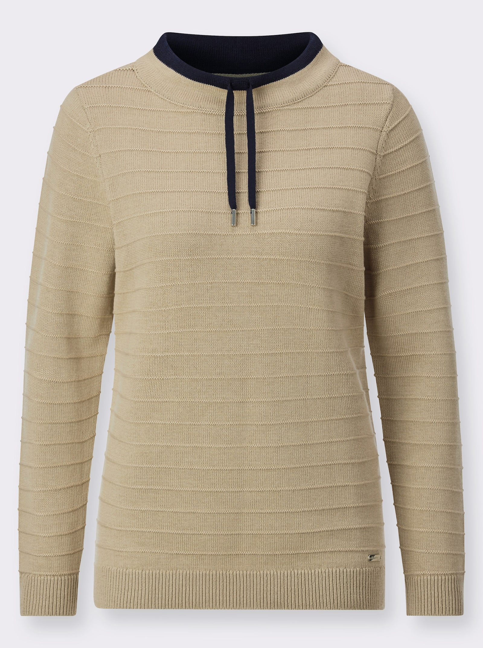 Langarm-Pullover mit Kelchkragen - beige