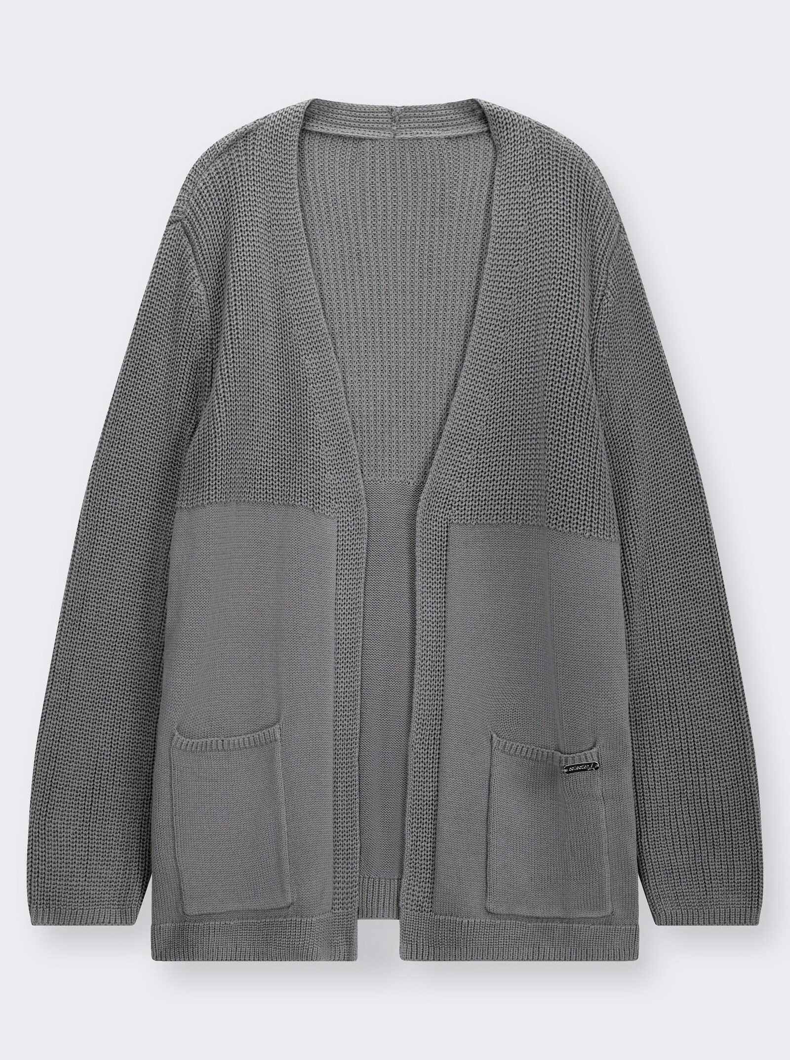 Strickjacke in langer, offener Form - grau
