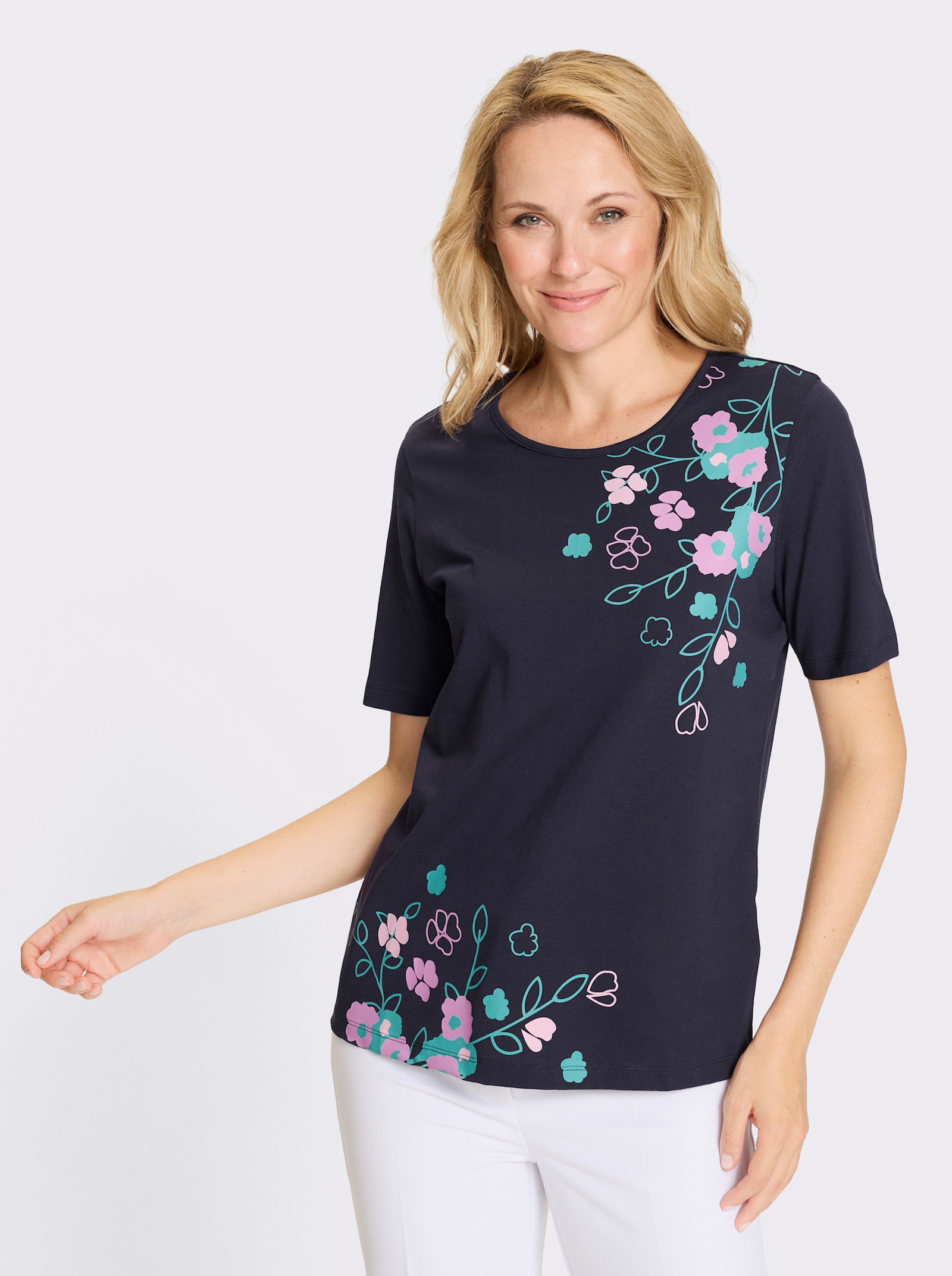 Tričko s krátkým rukávem z čisté bavlny - námořnická modrá-mořská