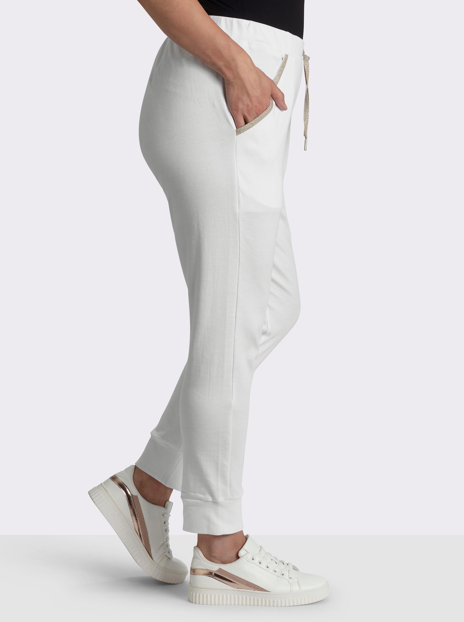 Sweathose mit gerippten Bündchen - weiß-beige