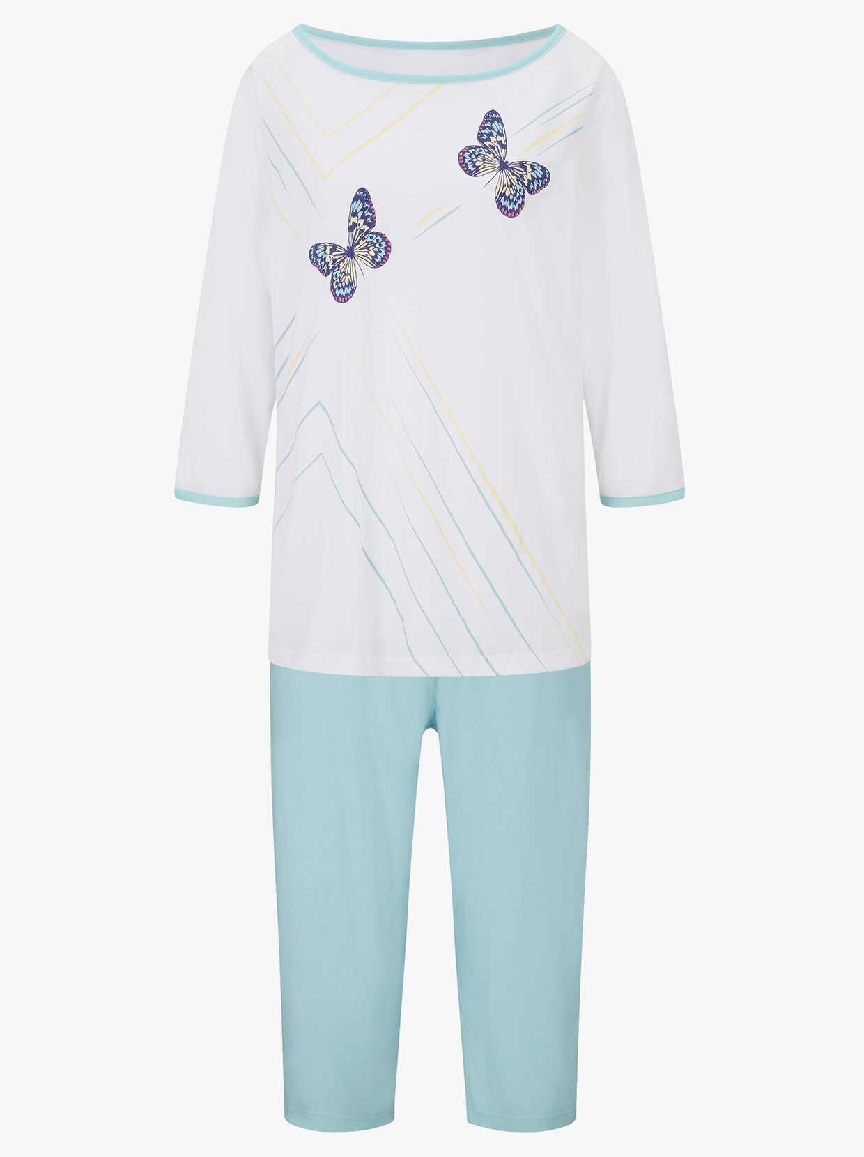 Capri-Schlafanzug - weiss-mint-bedruckt