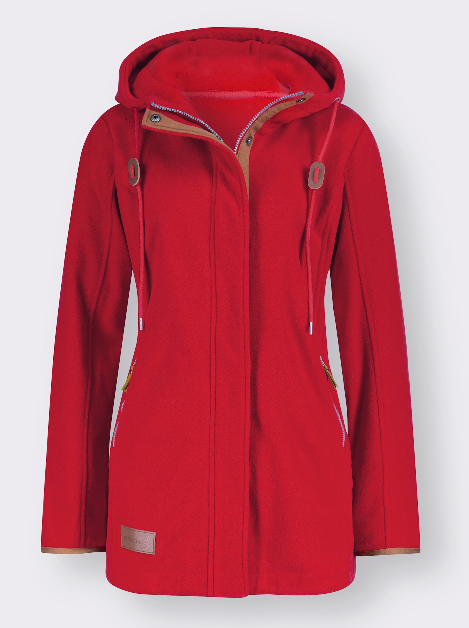 Kapuzenfleecejacke mit verdecktem Reissverschluss - rot