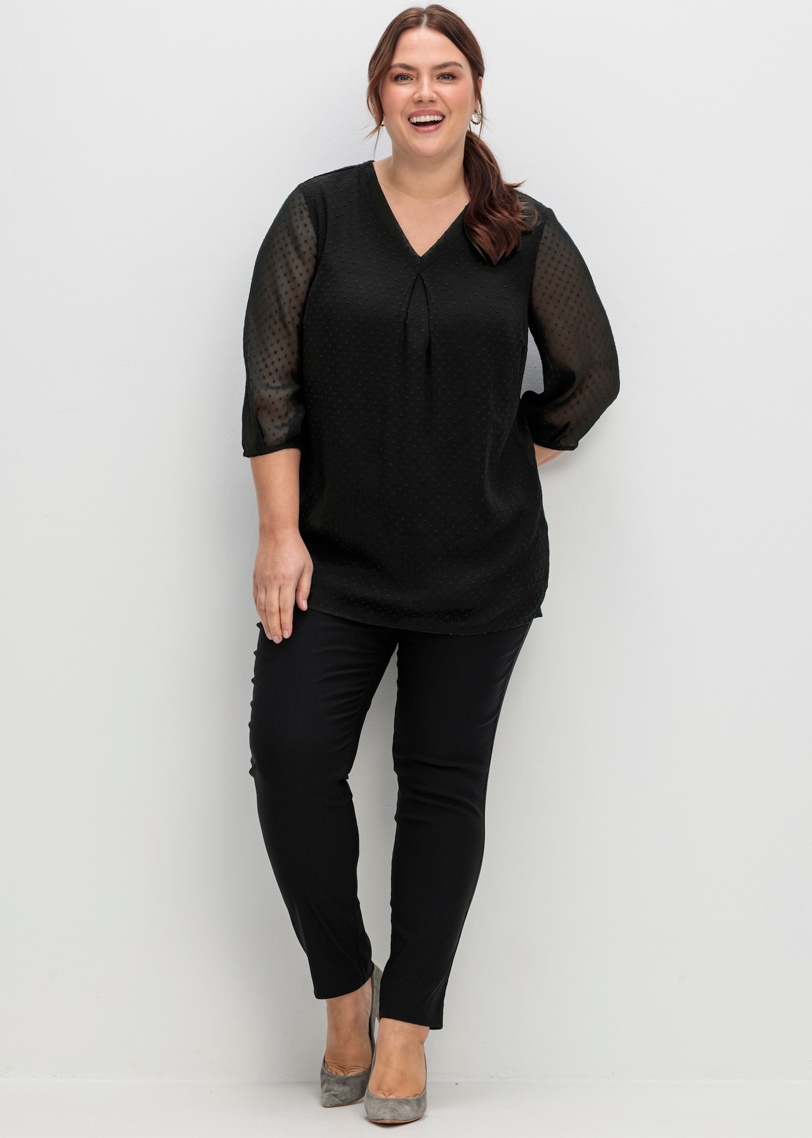 sheego Tunika mit Chiffon-Ärmeln - schwarz