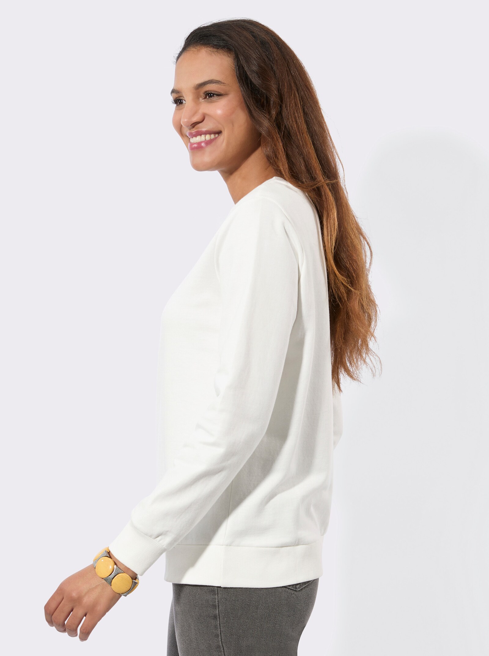 Sweatshirt mit Ripp-Abschlüssen - ecru