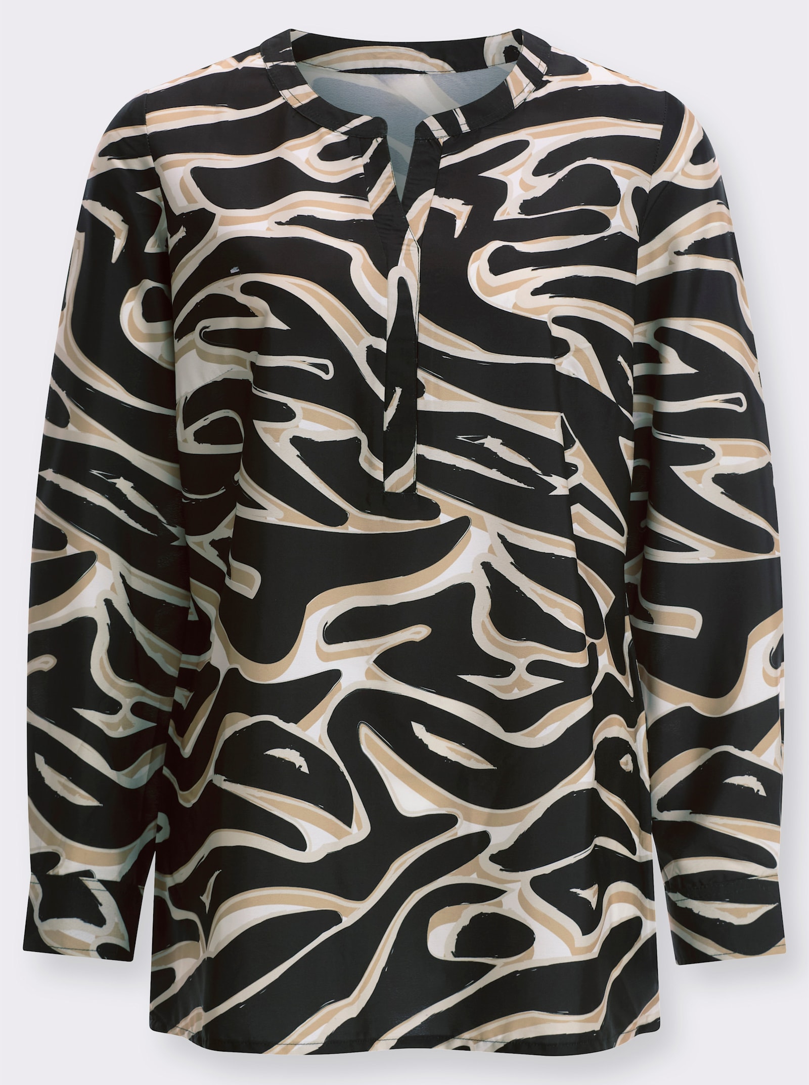 Navliekacia blúzka so zvieracou potlačou - svetlobéžovo-čierna potlač