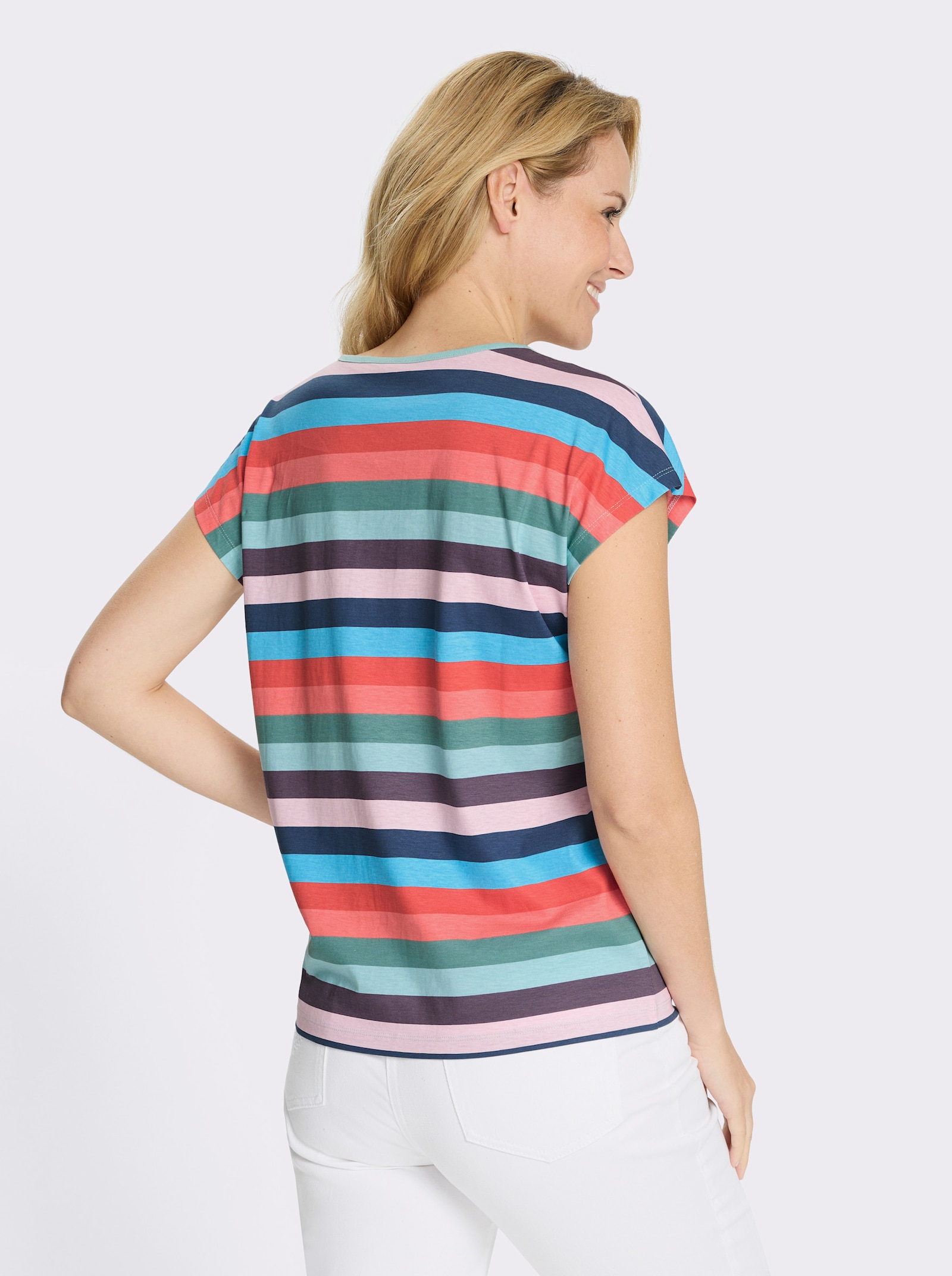 Kurzarmshirt im Streifen-Dessin - mint-rosé-geringelt