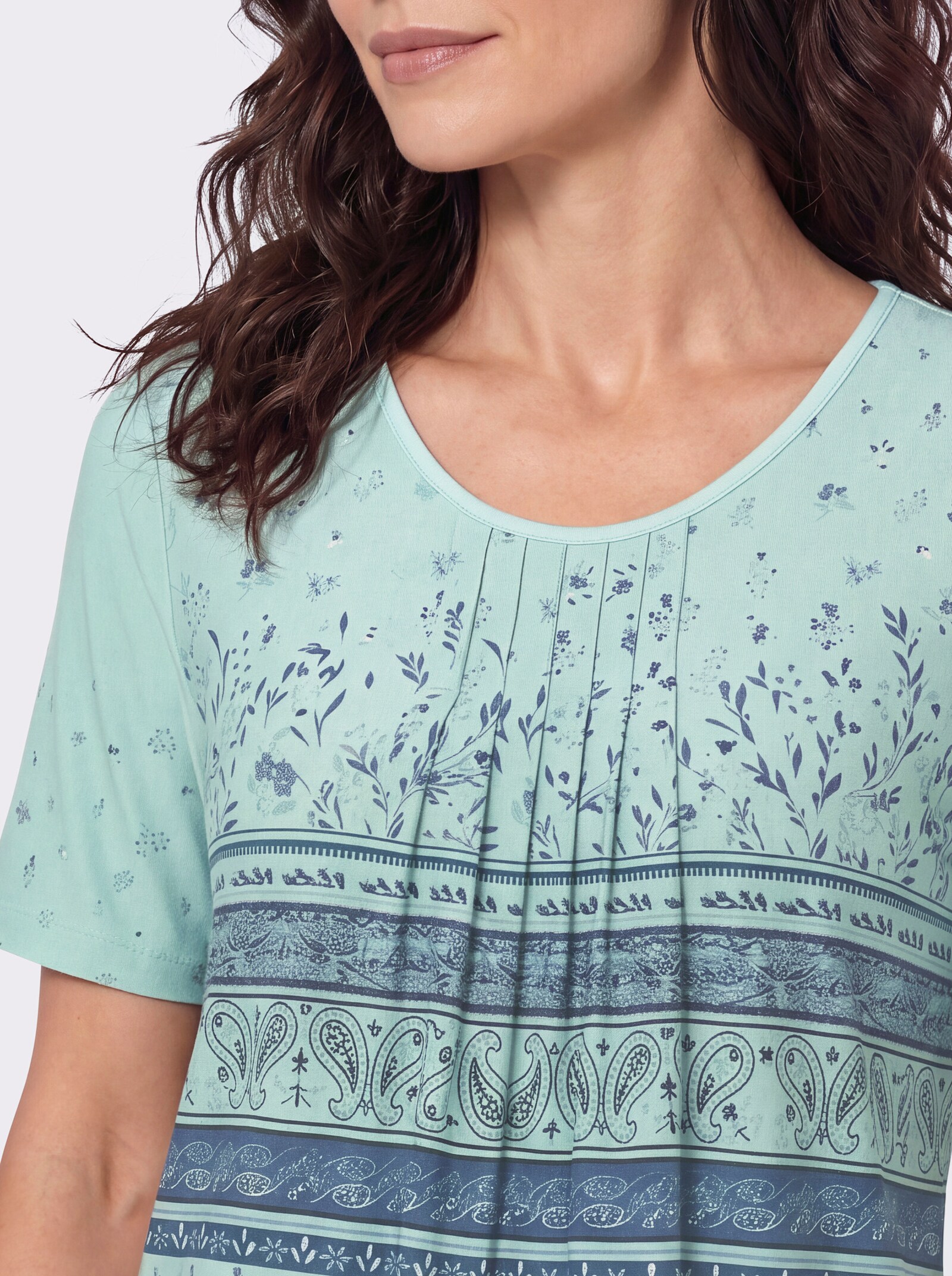 Tunikashirt in A-Silhouette - mint-dunkelblau-bedruckt
