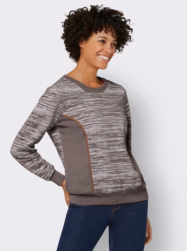 Sweatshirt - dunkeltaupe-ecru-bedruckt