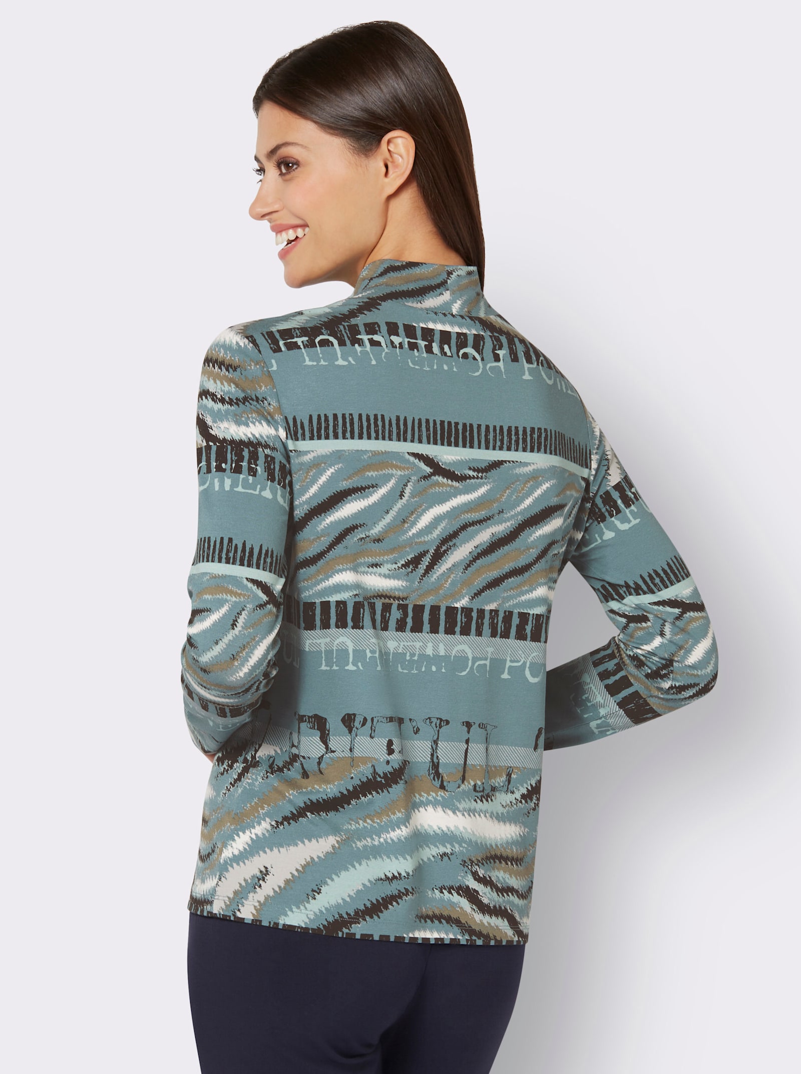 Shirt met opstaande kraag, in grafisch dessin - jade/grafiet bedrukt