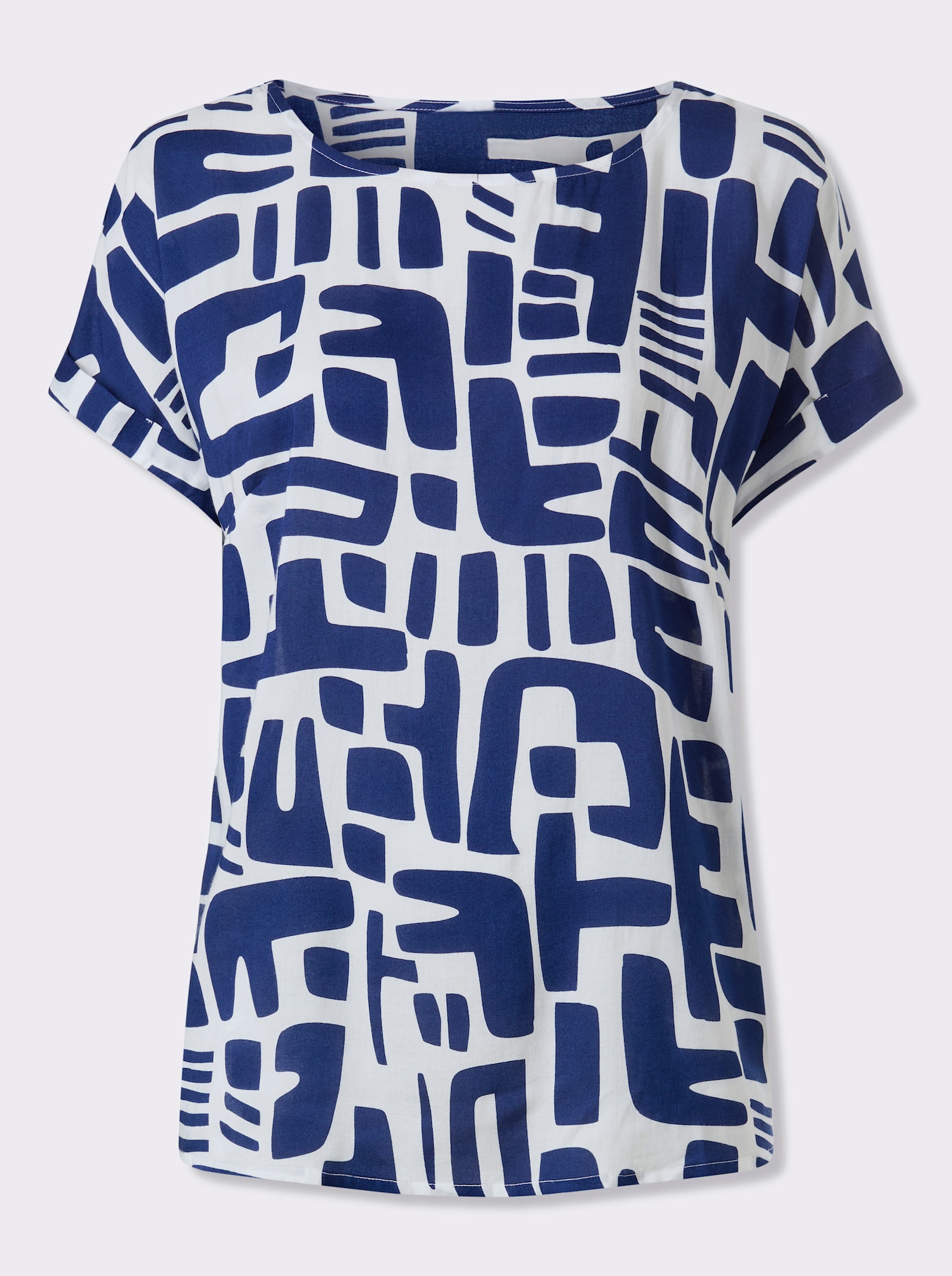 heine Kurzarmbluse mit - royalblau-ecru-bedruckt