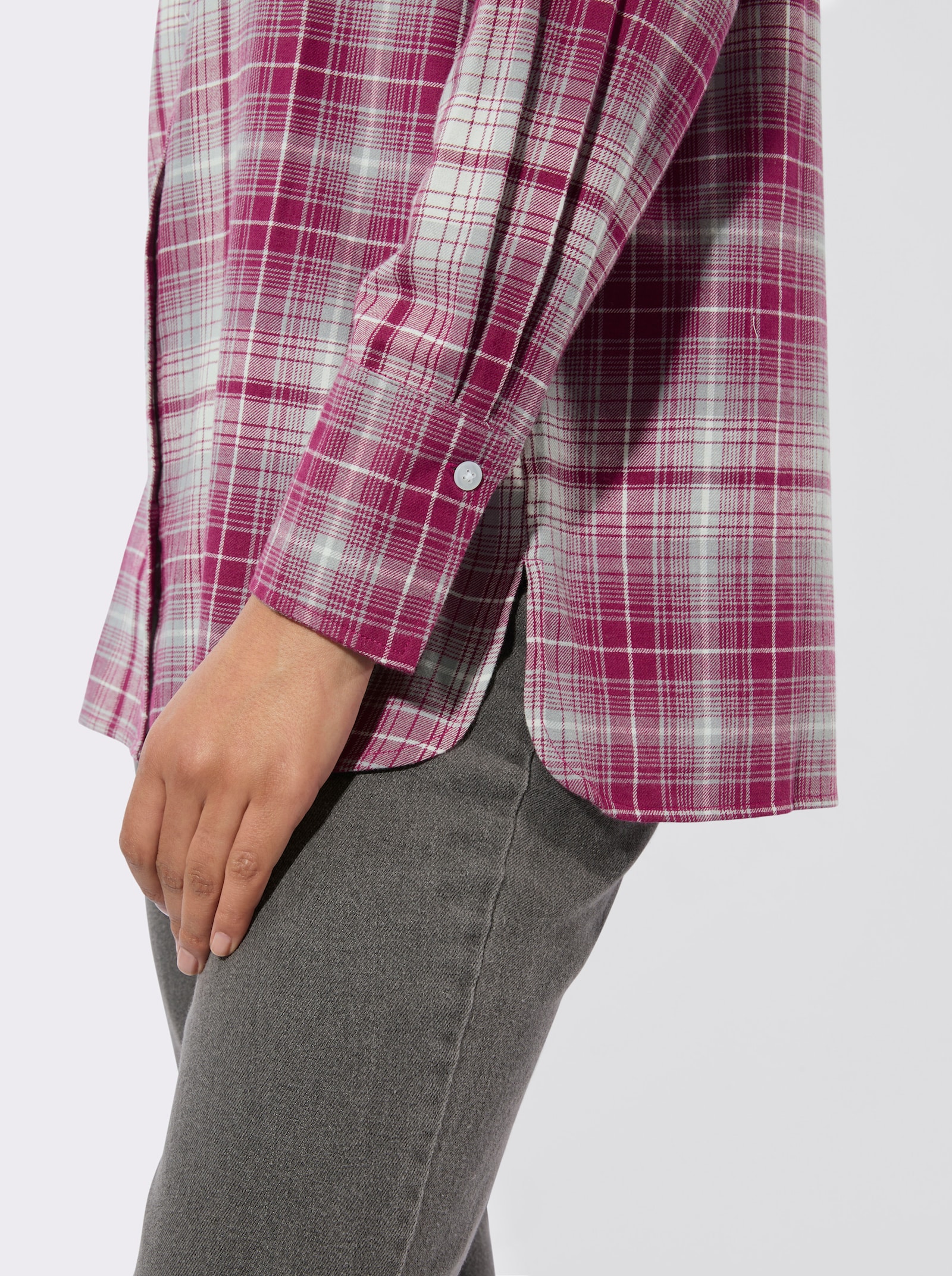 Flanellbluse mit Seitenschlitzen - bordeaux-steingrau-kariert