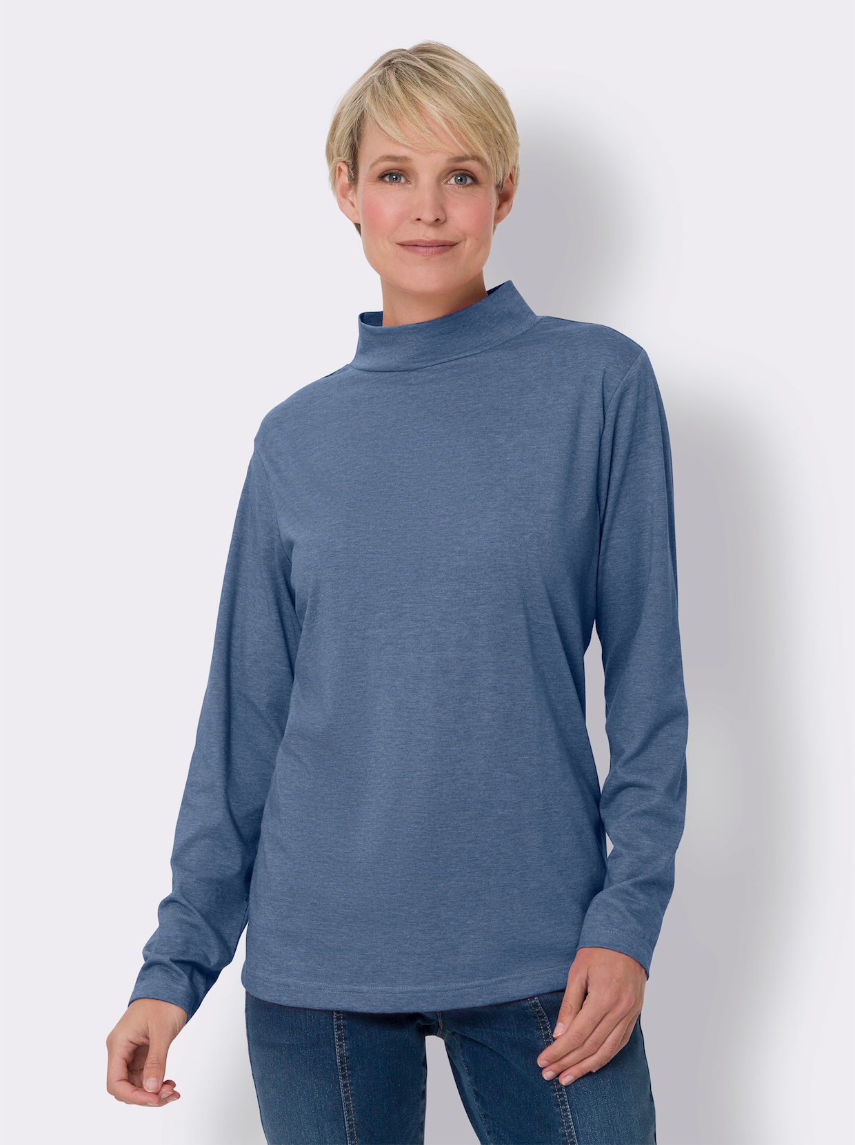 Stehkragenshirt - jeansblau-meliert