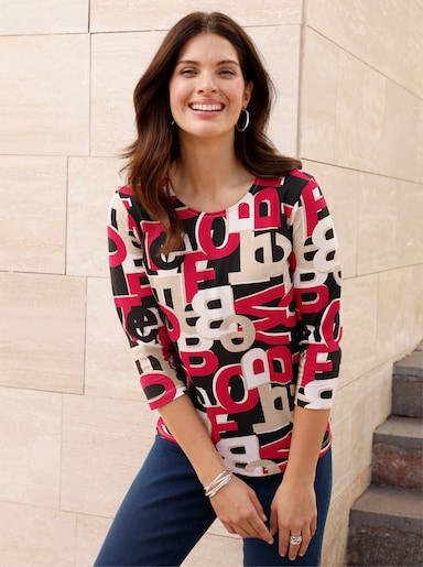 3/4-Arm-Shirt mit Lettering-Druck - rot-schwarz-bedruckt