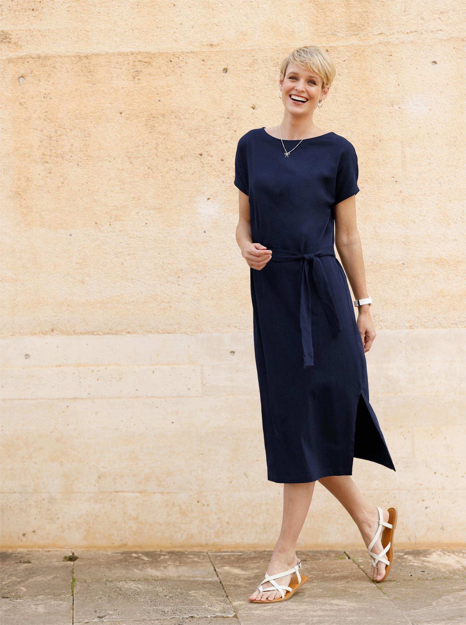 Jerseyjurk met boothals - marine