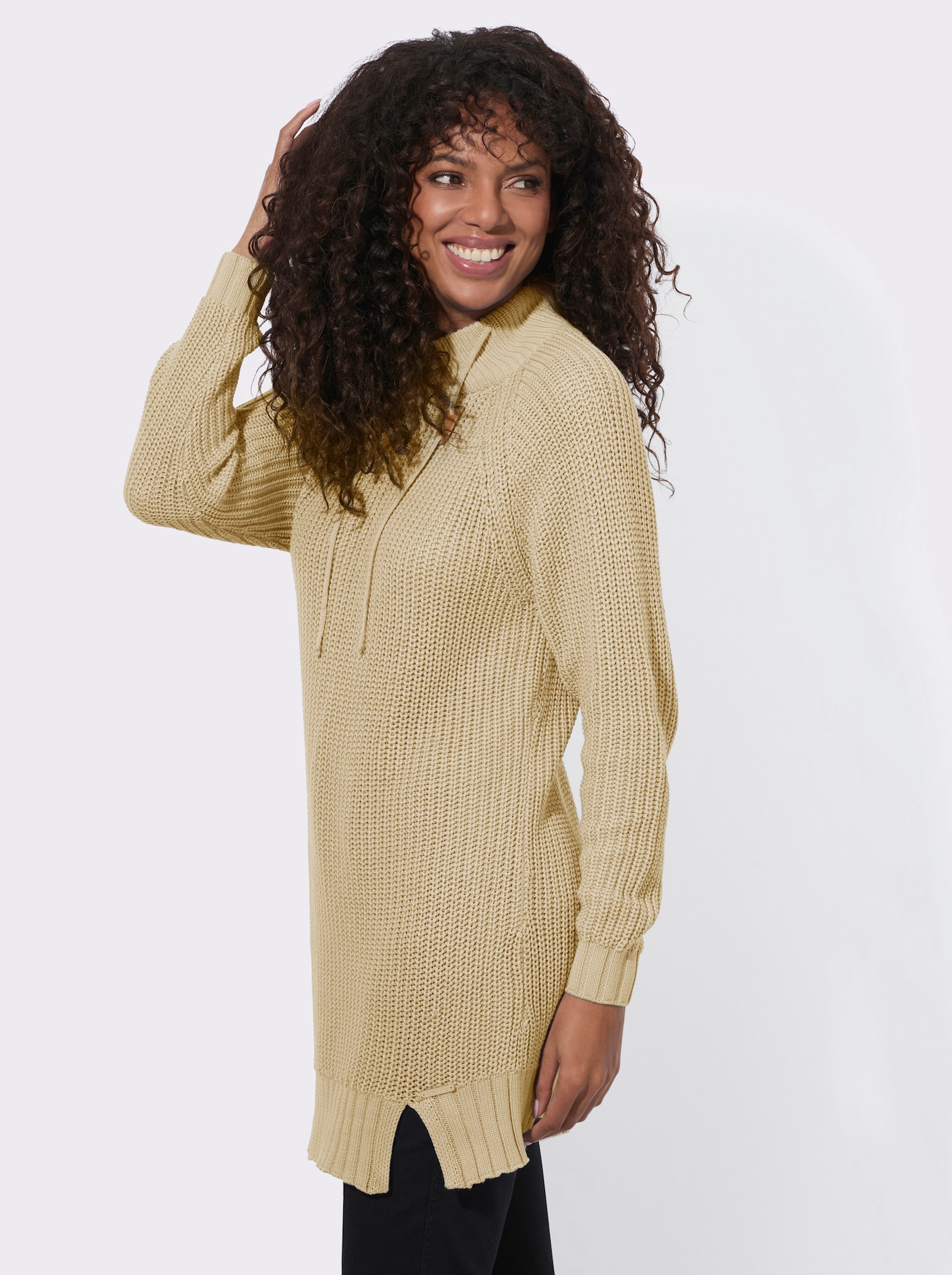 Longpullover mit Rippabschlüssen - sand