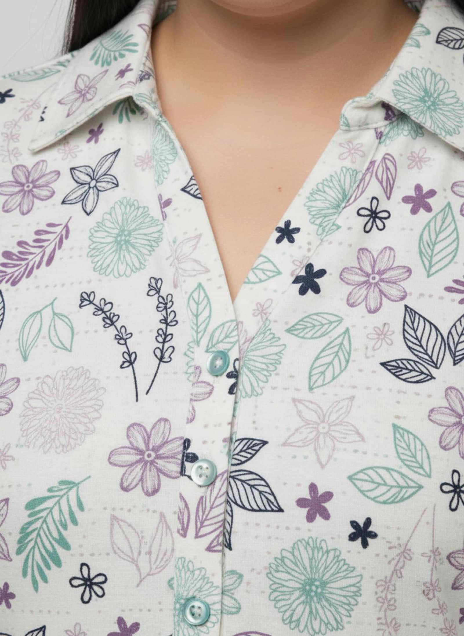 Poloshirt floral bedruckt - ecru-mauve-bedruckt