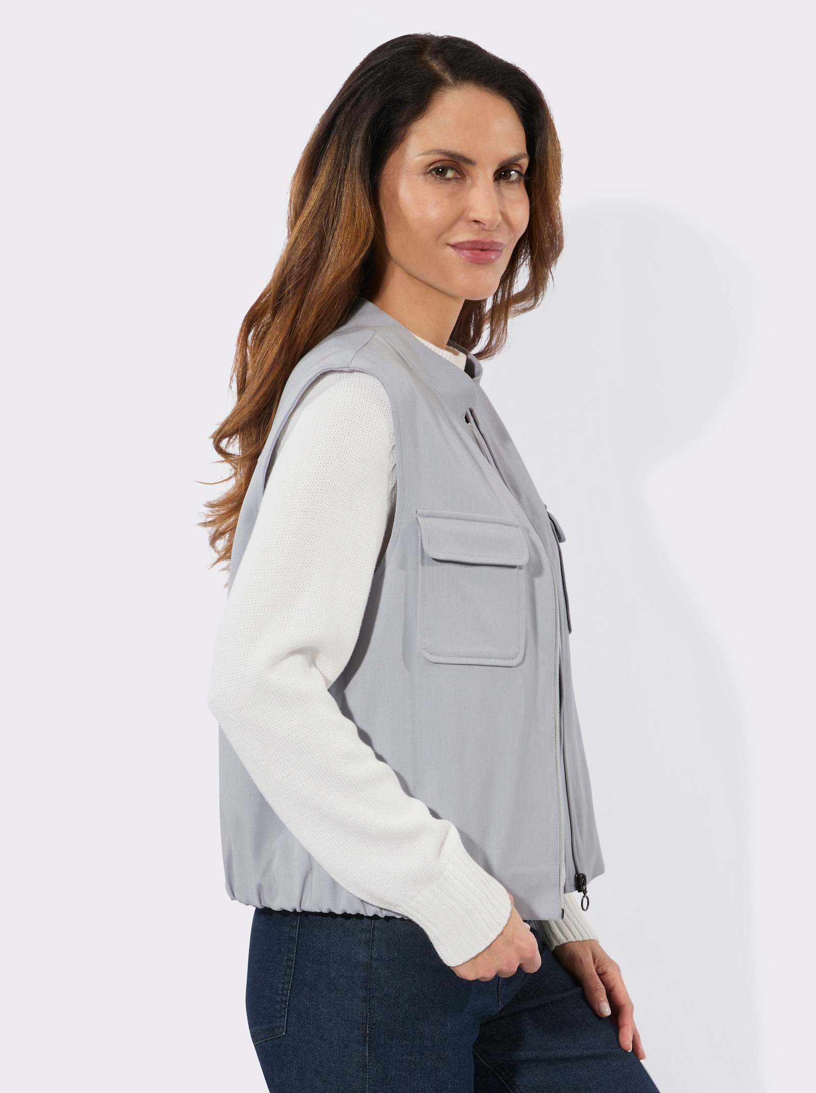 Kurzweste mit aufgesetzten Pattentaschen - grau-meliert