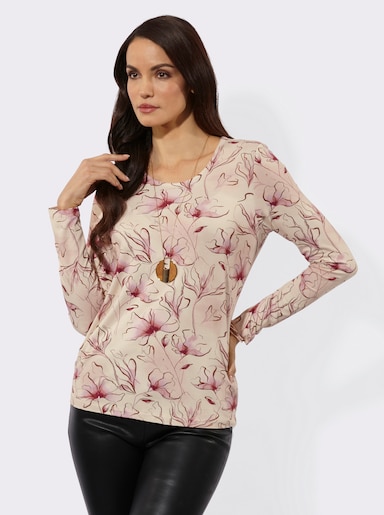 Langarmshirt mit floralem Dessin - hortensie-bordeaux-bedruckt