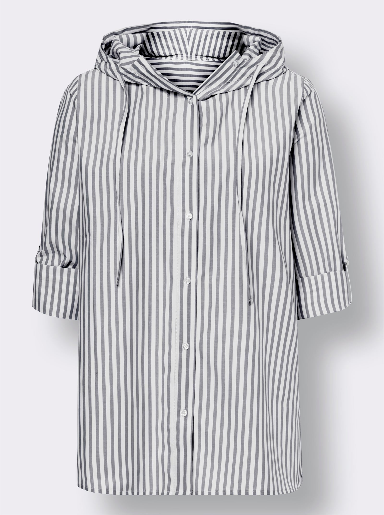 heine Gestreifte Bluse mit Kapuze - khaki-ecru-gestreift