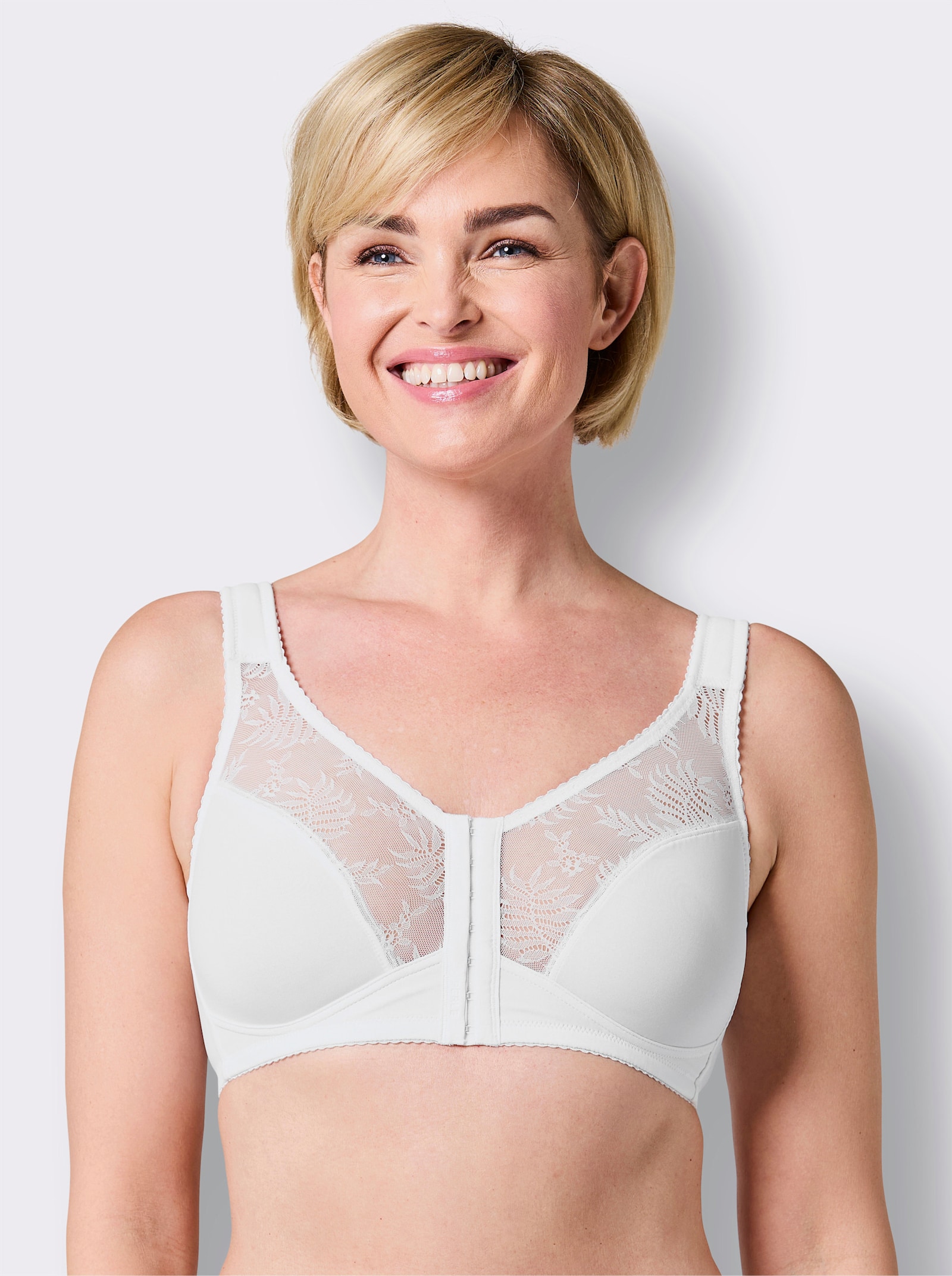 wäschepur Vorderverschluss-BH ohne Bügel mit Spitze - weiß