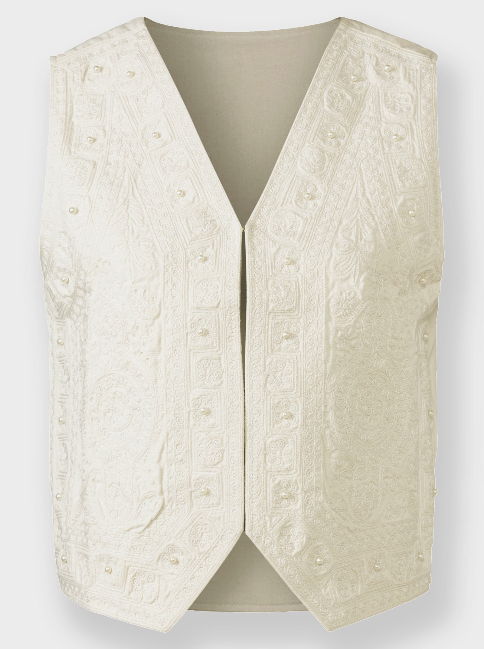 Jeansweste mit Zierperlen - ecru