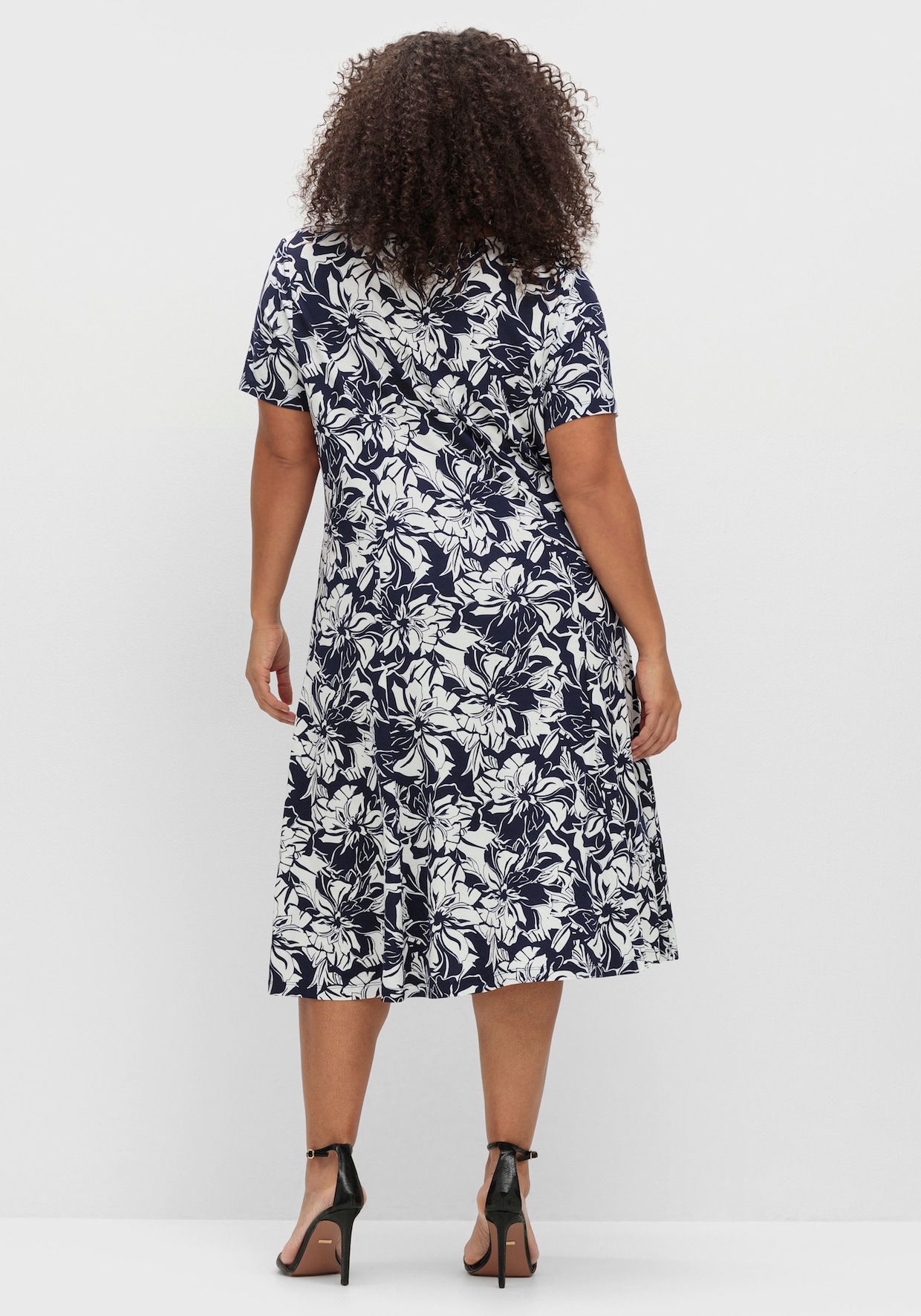 Jerseykleid - marine-ecru-bedruckt