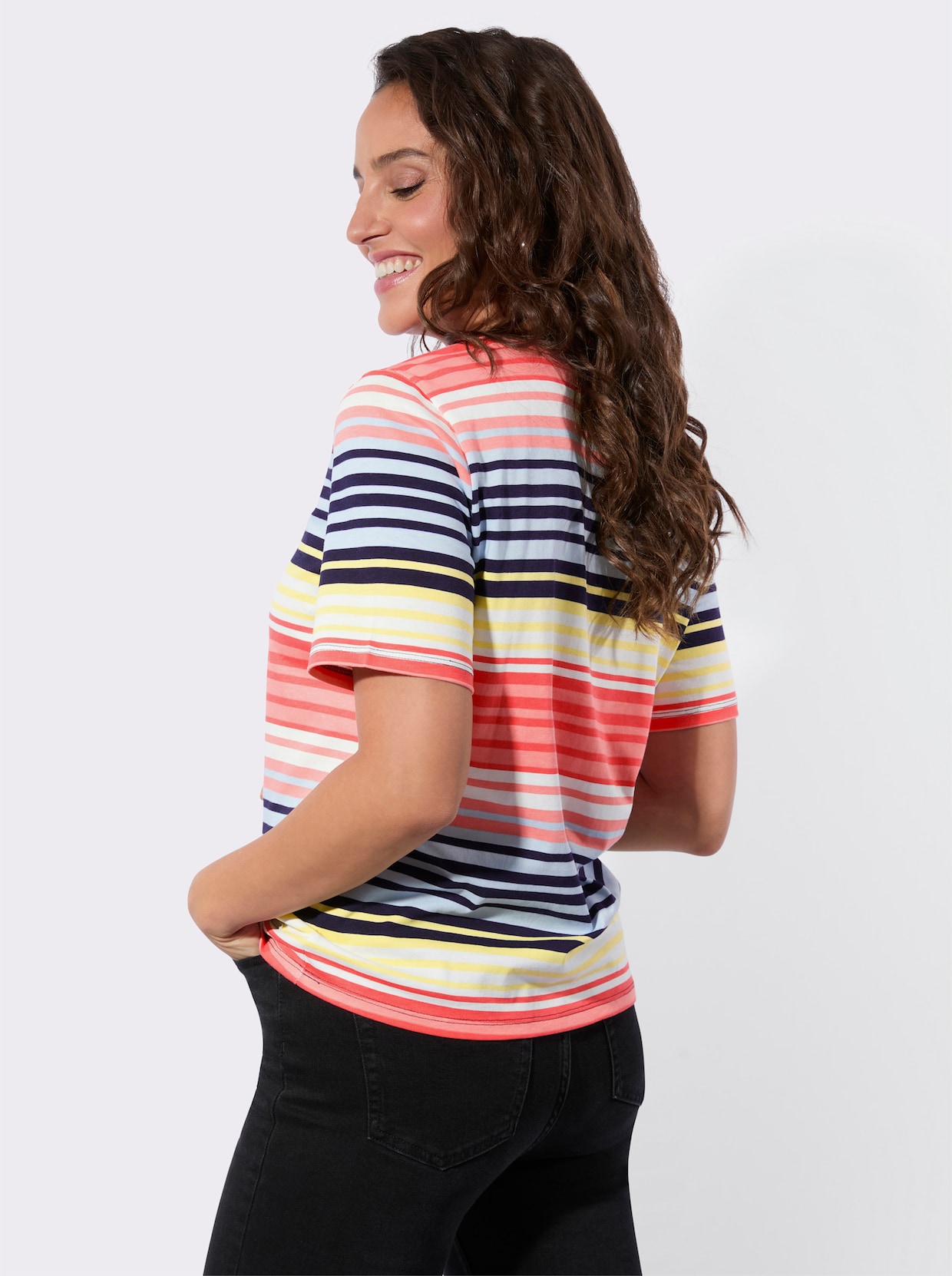 Ringelshirt - flamingo-zitrone-geringelt