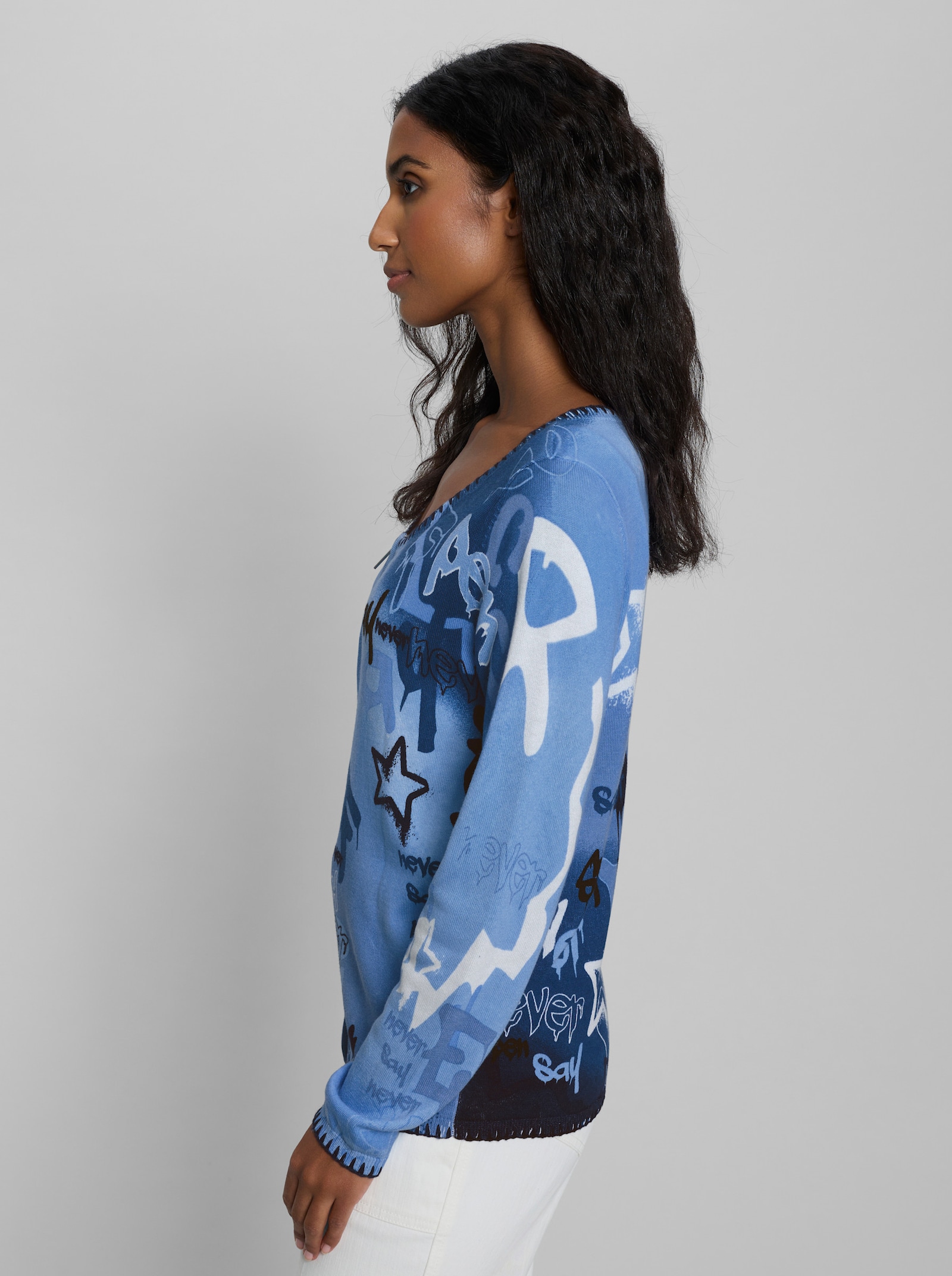 heine Strickjacke mit Print - himmelblau-eisblau-bedruckt