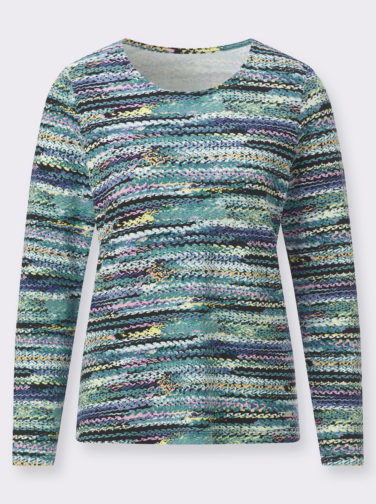 Rundhalsshirt - orchidee-rauchblau-bedruckt