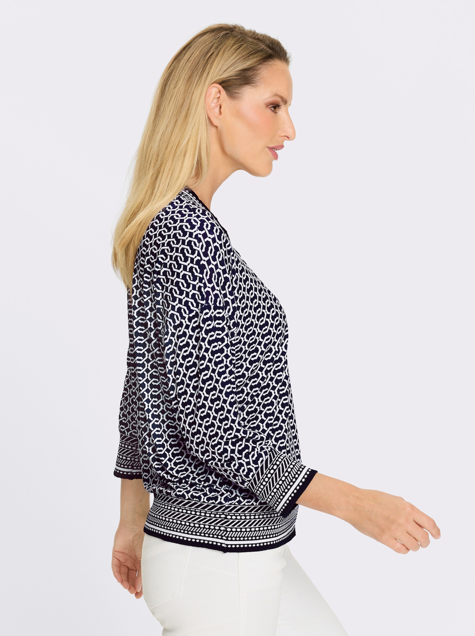 heine T-shirt à manches 3/4 - marine-écru imprimé