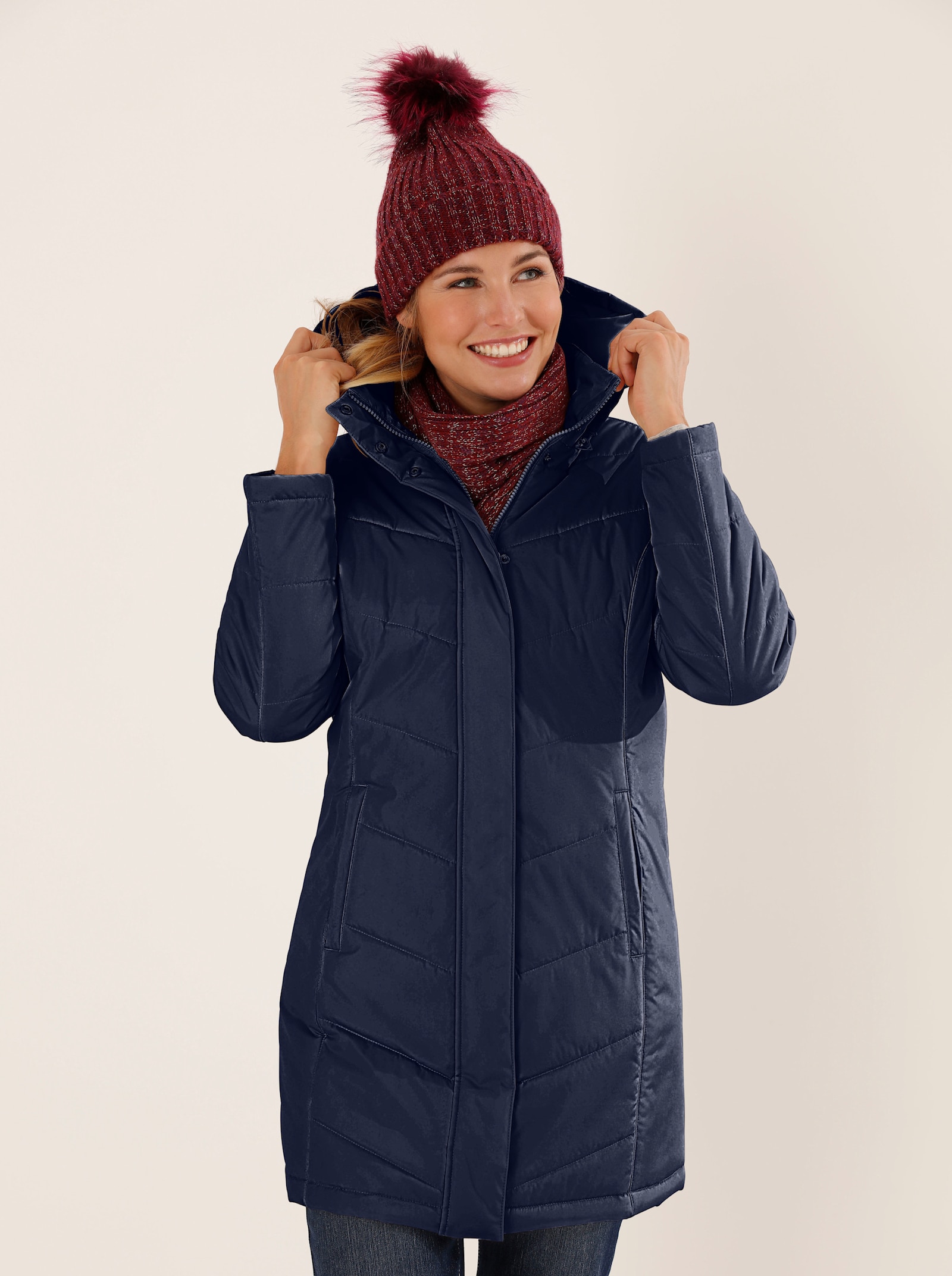 Lang jack met afneembare capuchon - marine