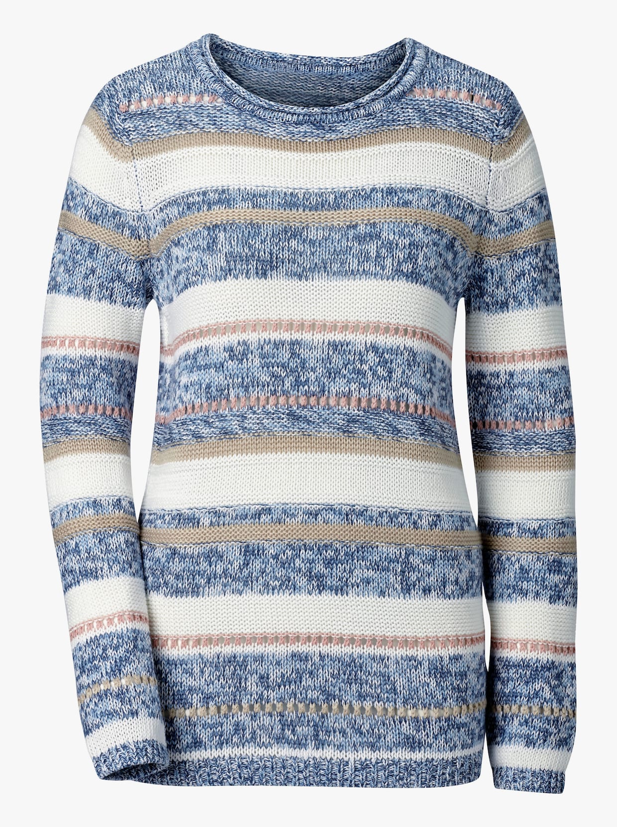 Pletený svetr - modrá-ecru-proužek