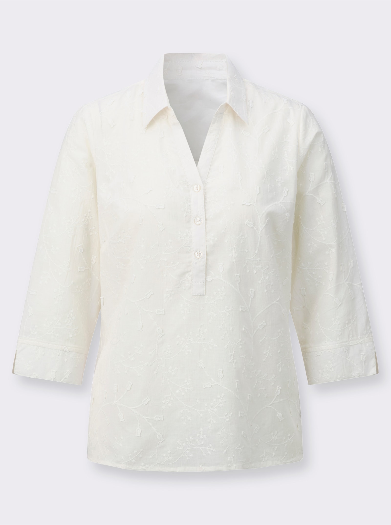 Baumwollbluse Mit 3-D-Blütenstickerei - ecru