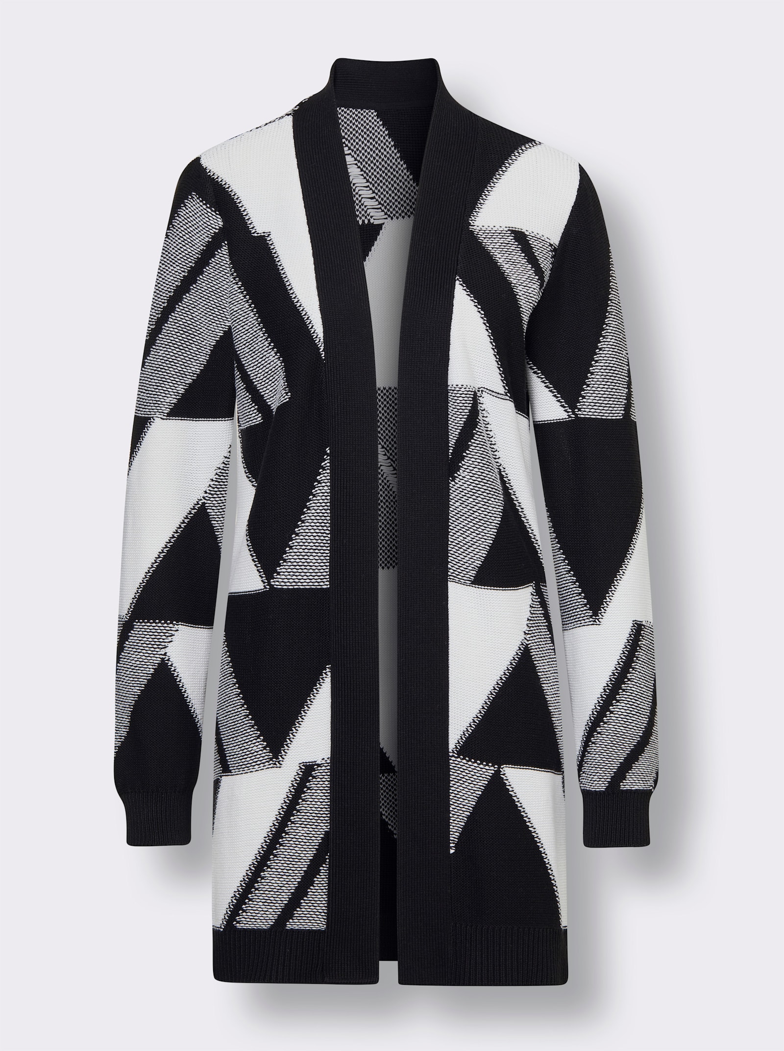 CREATION L PREMIUM Longstrickjacke im grafischen Intarsien-Muster - schwarz-weiß-gemustert