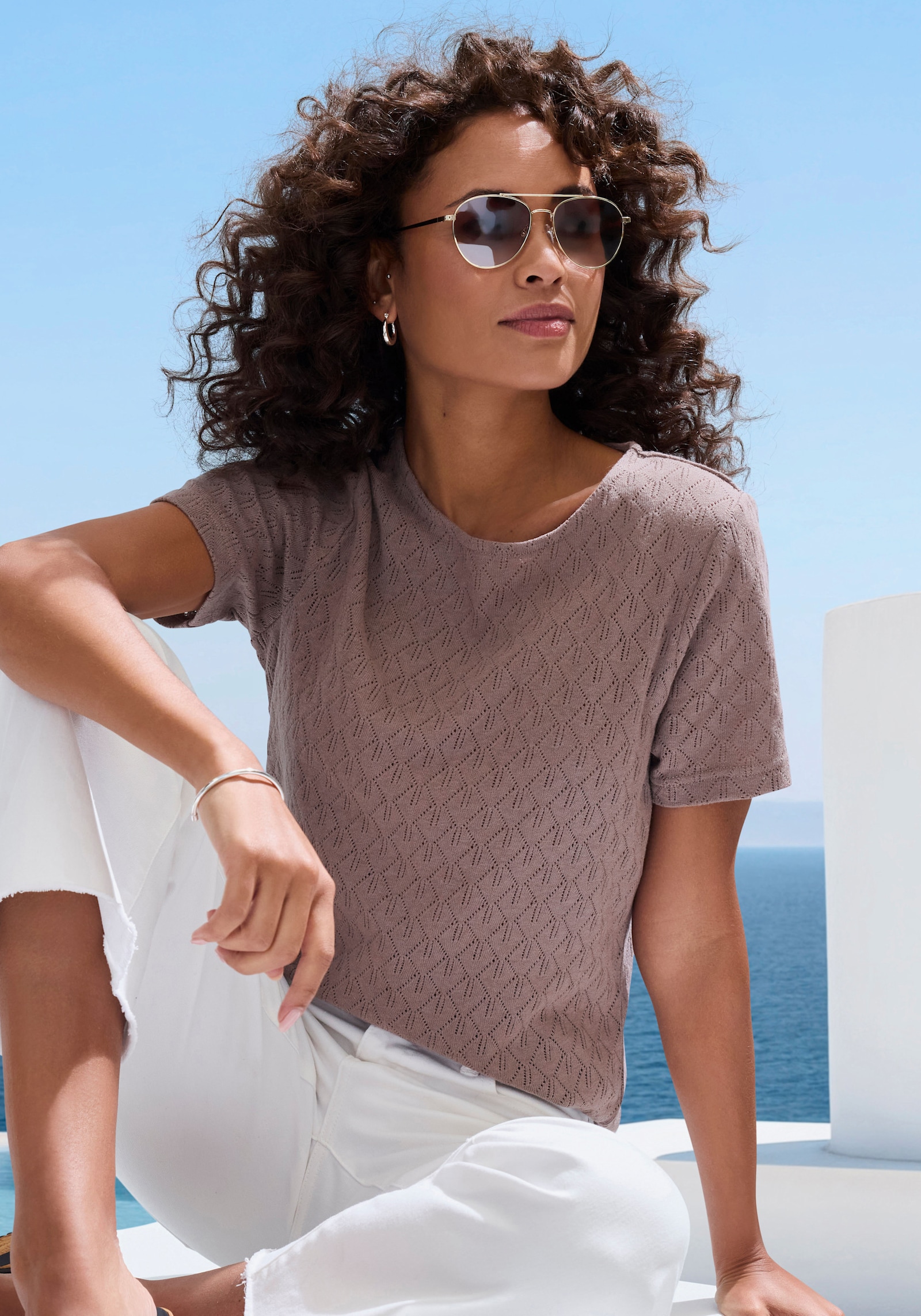 Vivance Kurzarmshirt - taupe, beere