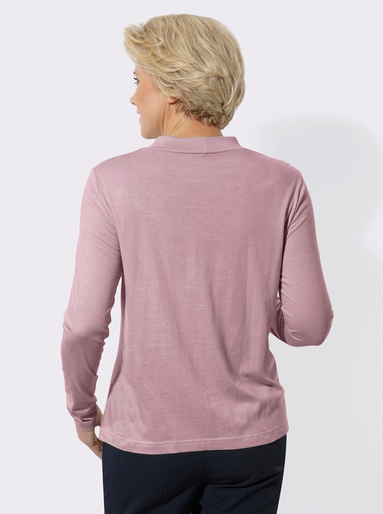 Stehkragenshirt mit Glitzersteinchen - rosé