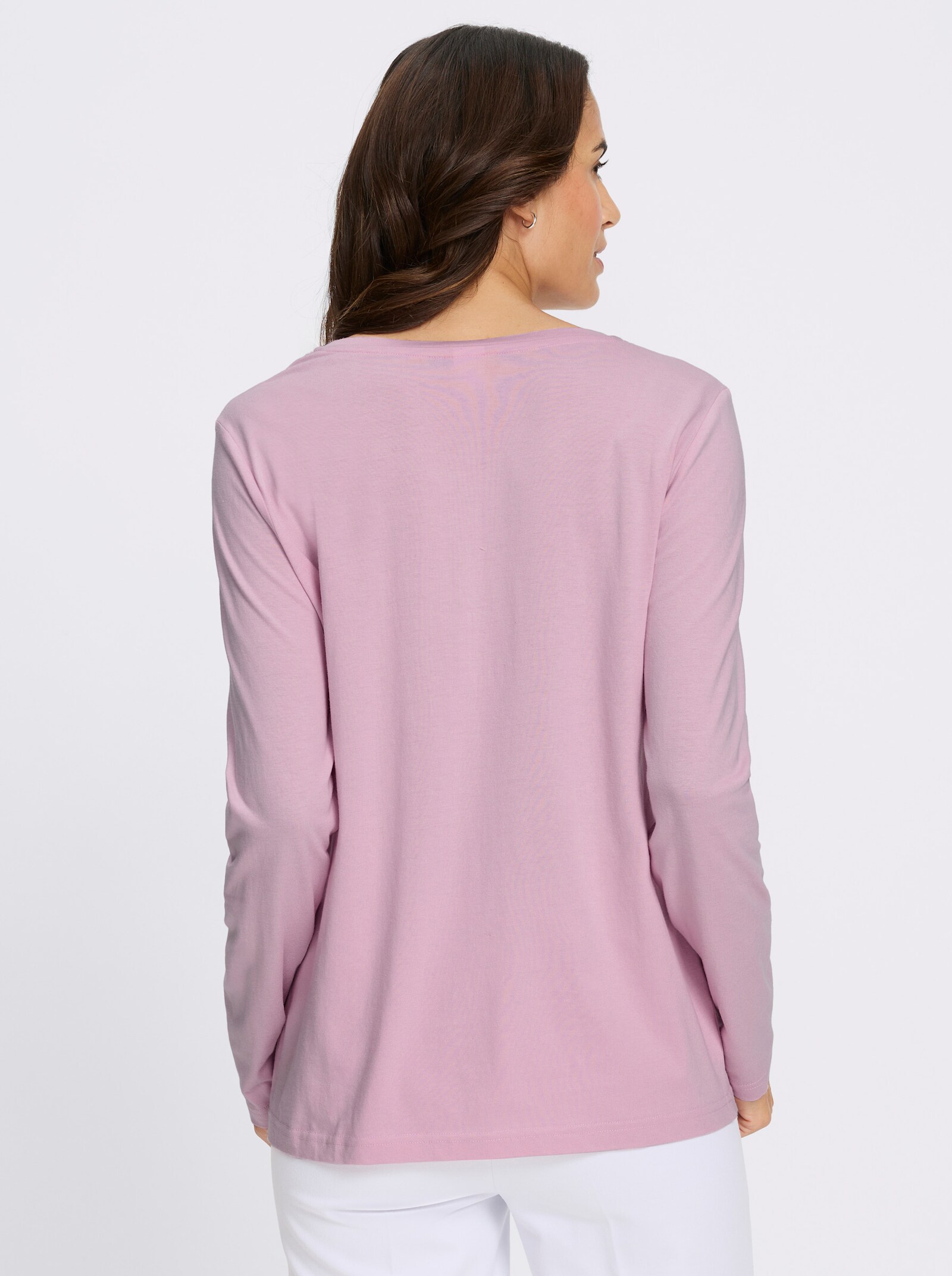 Langarmshirt mit Kordelstickerei und Zierperlen - rosé