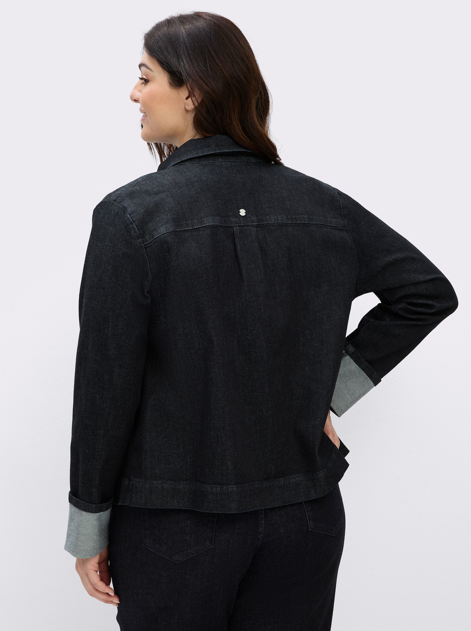 sheego Jeansbluse mit Cord-Details - dark blue