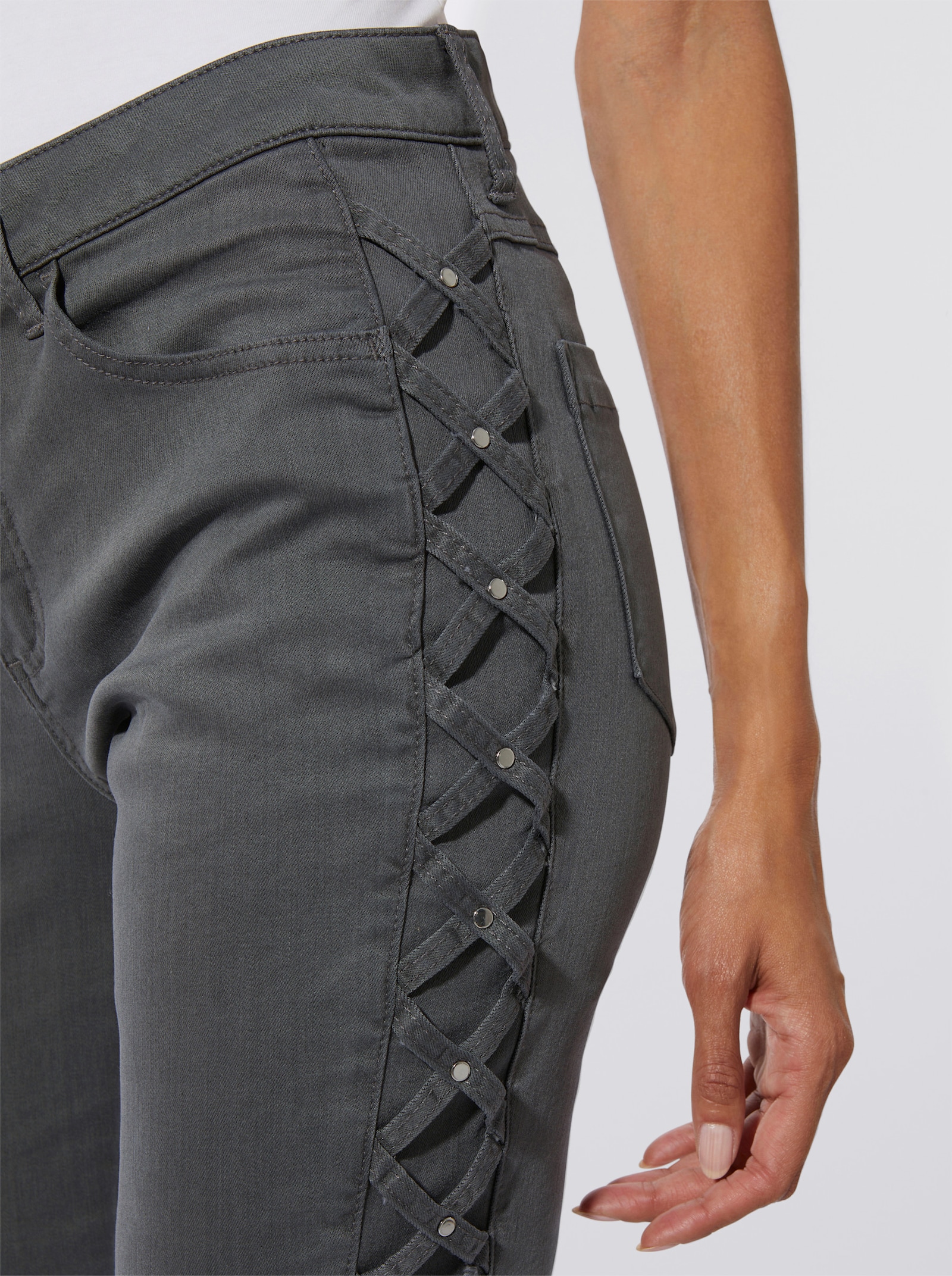 5-pocketjeans met sierbandjes opzij - grey-denim
